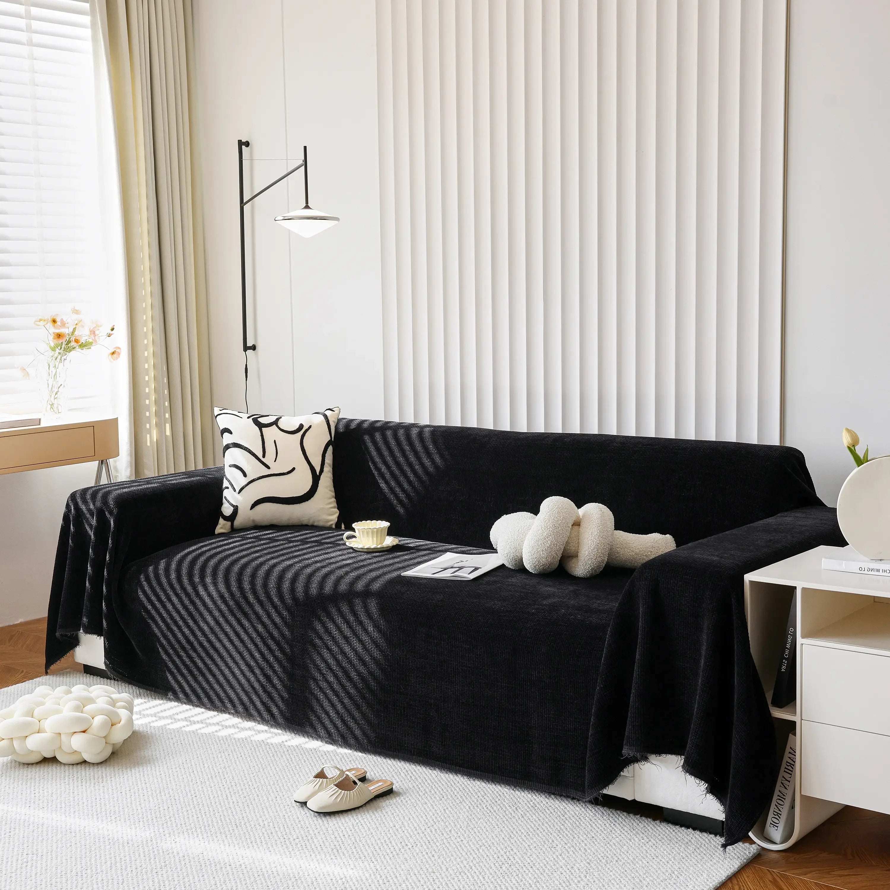 Chenille Thickened Solid Couch Blanket Throws, Reversible Couch Covers for Sectional Couches - TaroTextile
