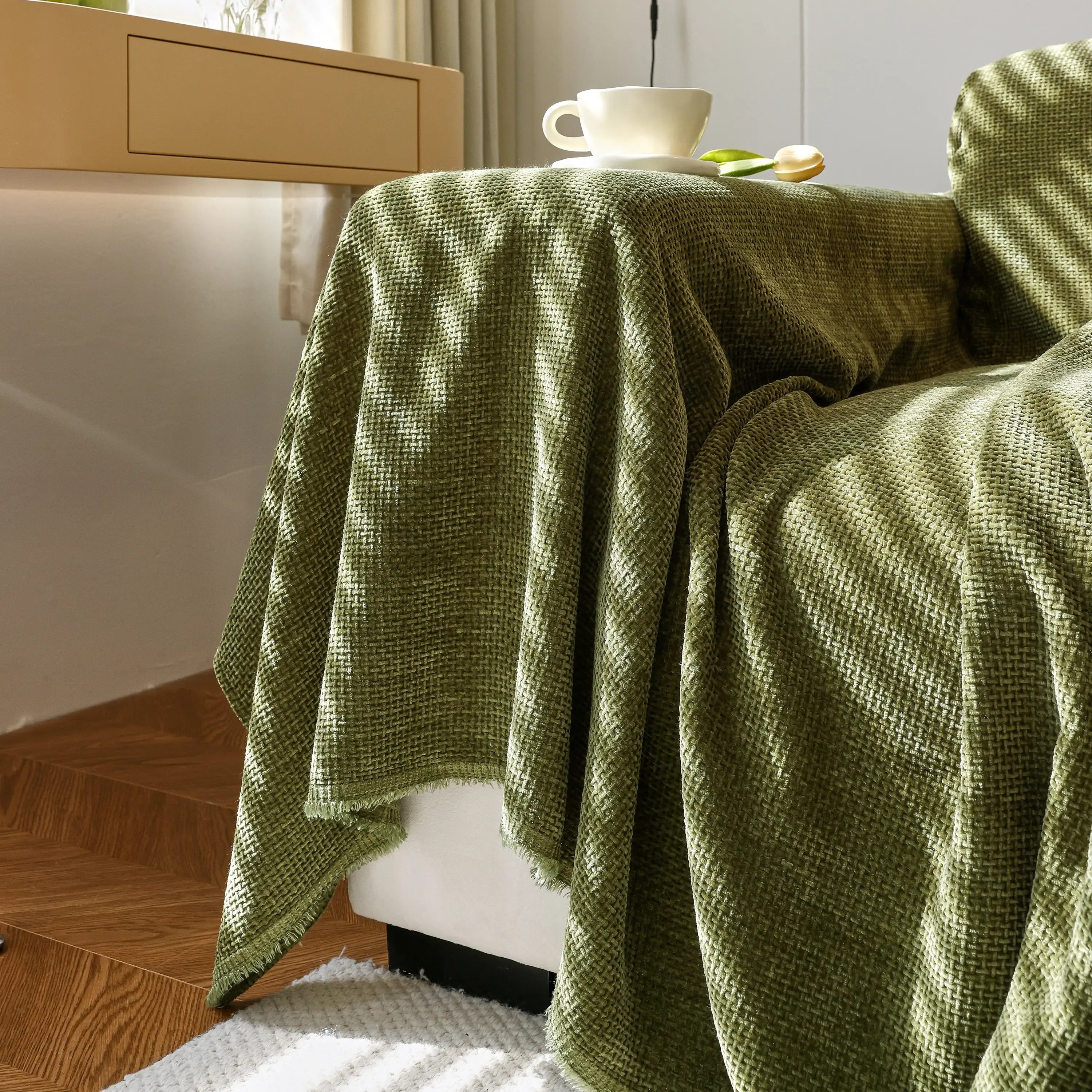 Chenille Thickened Solid Couch Blanket Throws, Reversible Couch Covers for Sectional Couches - TaroTextile