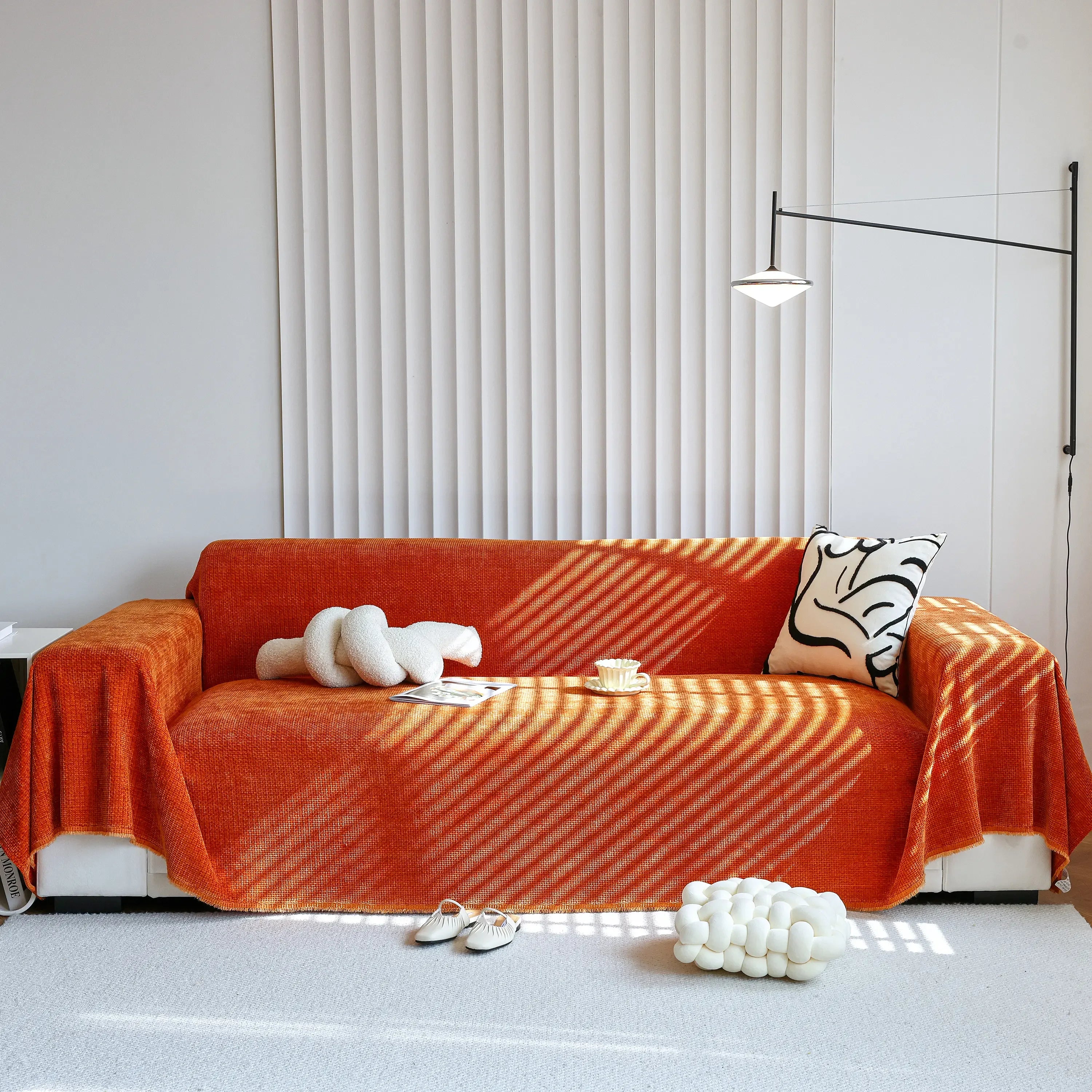 Chenille Thickened Solid Couch Blanket Throws, Reversible Couch Covers for Sectional Couches - TaroTextile