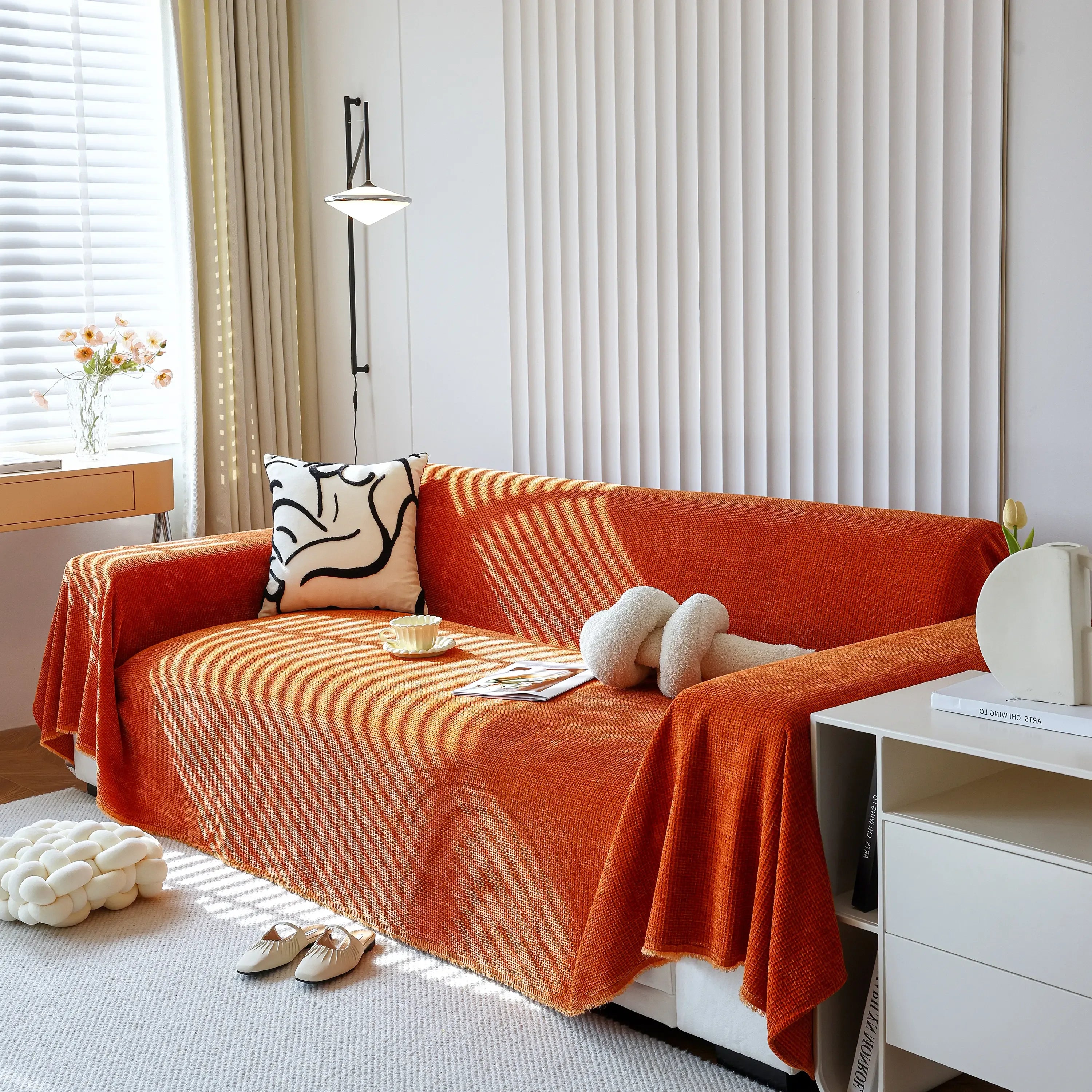 Chenille Thickened Solid Couch Blanket Throws, Reversible Couch Covers for Sectional Couches - TaroTextile