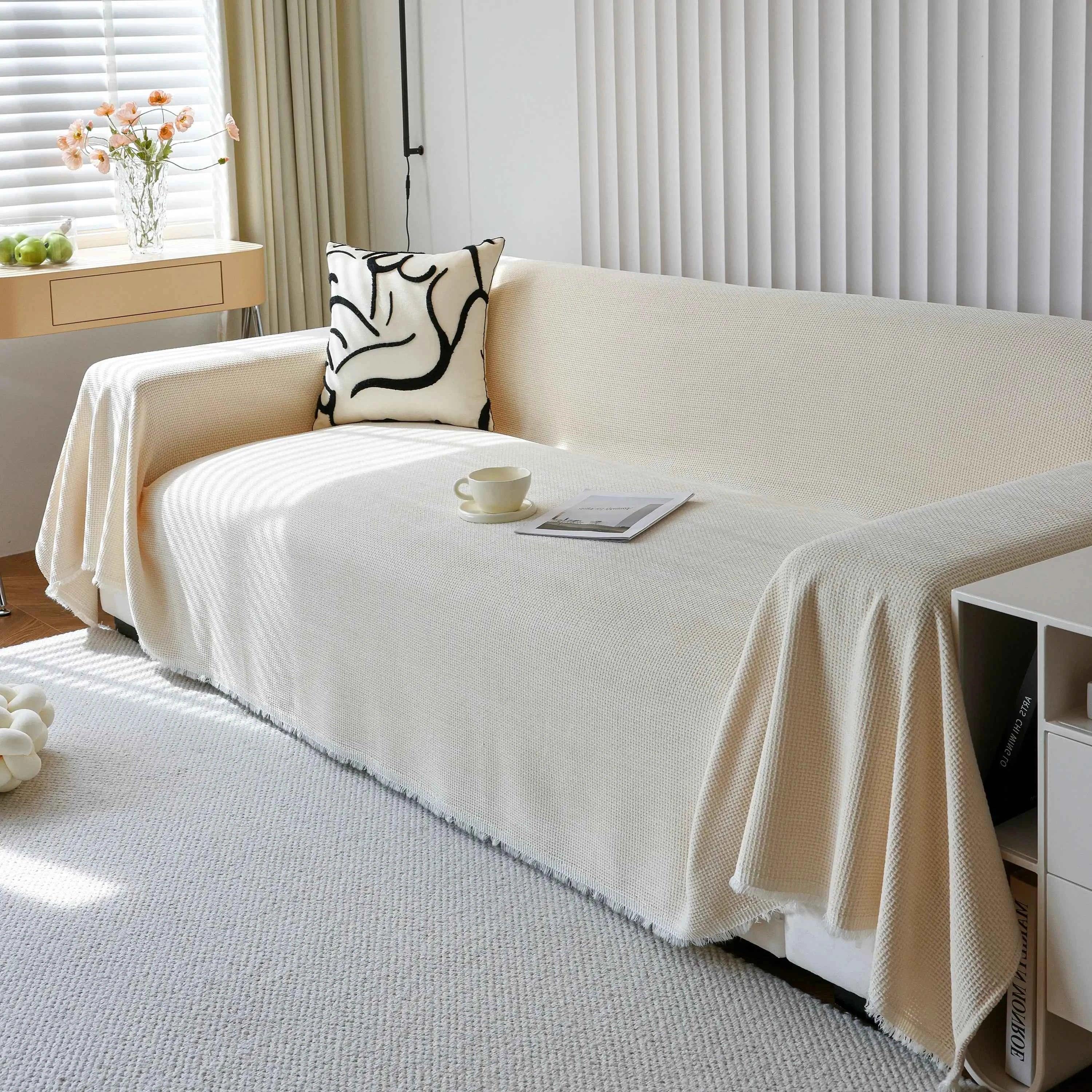 Chenille Thickened Solid Couch Blanket Throws, Reversible Couch Covers for Sectional Couches - TaroTextile
