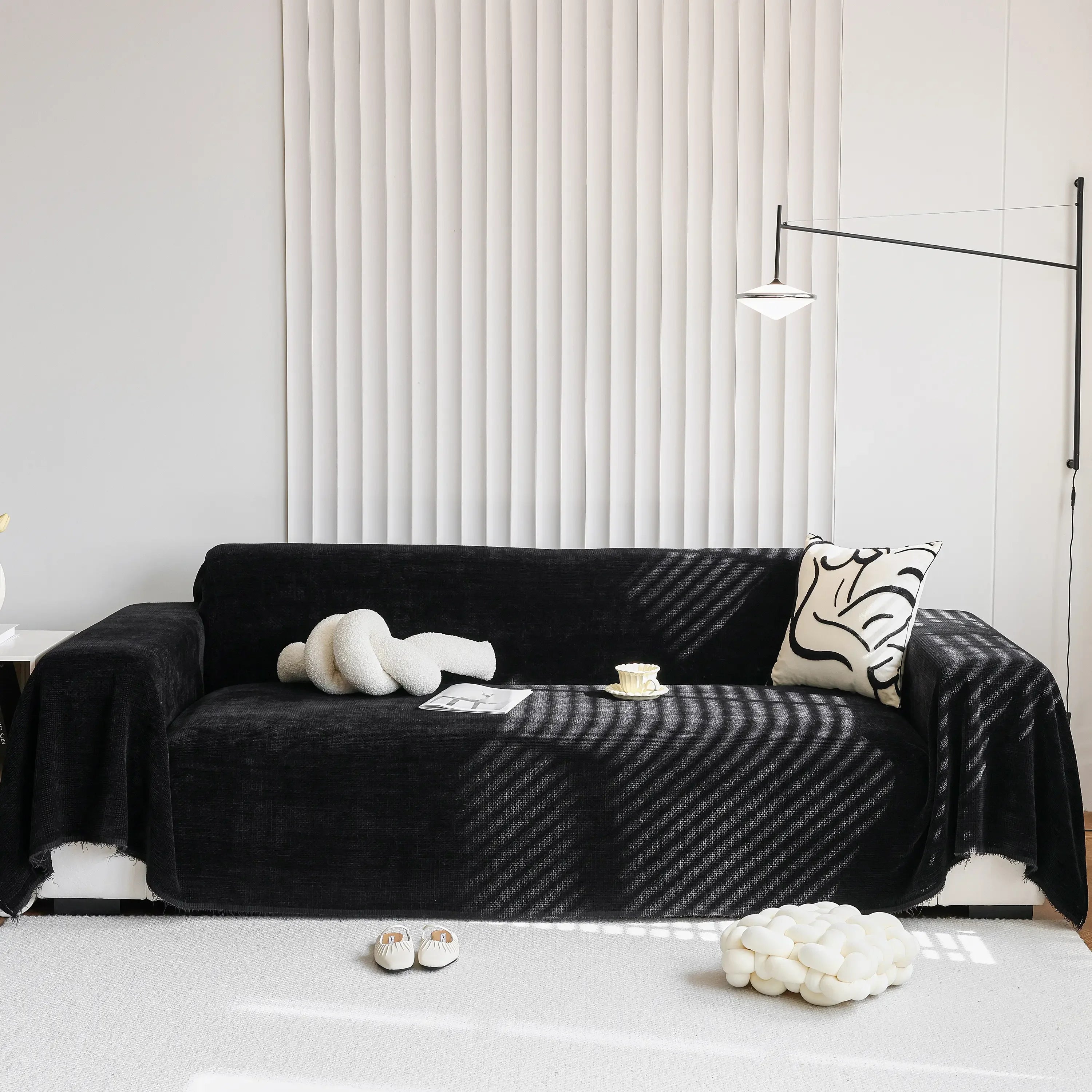 Chenille Thickened Solid Couch Blanket Throws, Reversible Couch Covers for Sectional Couches - TaroTextile