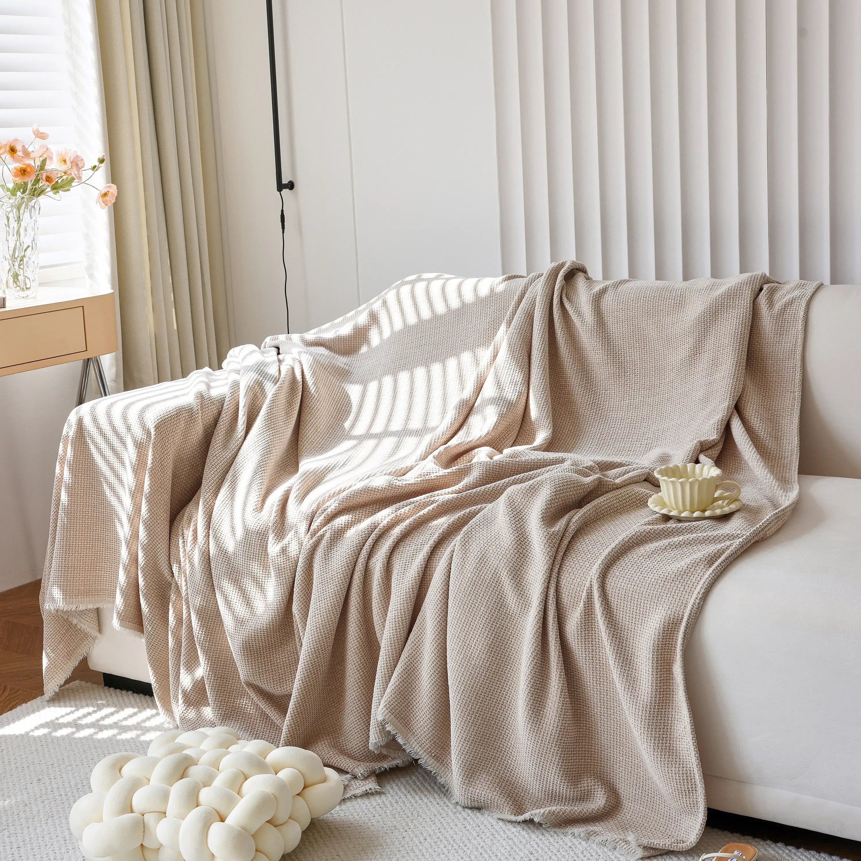 Chenille Thickened Solid Couch Blanket Throws, Reversible Couch Covers for Sectional Couches - TaroTextile