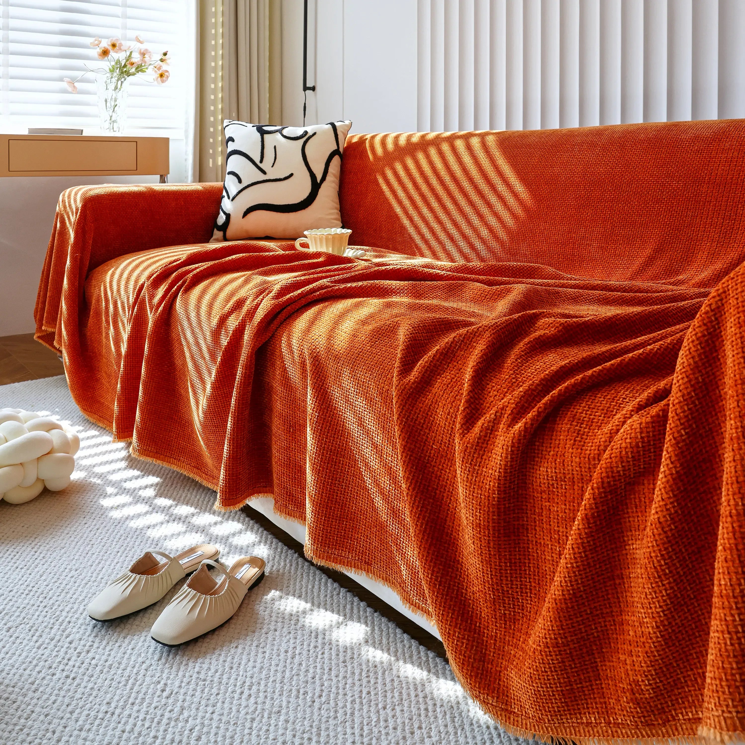 Chenille Thickened Solid Couch Blanket Throws, Reversible Couch Covers for Sectional Couches - TaroTextile