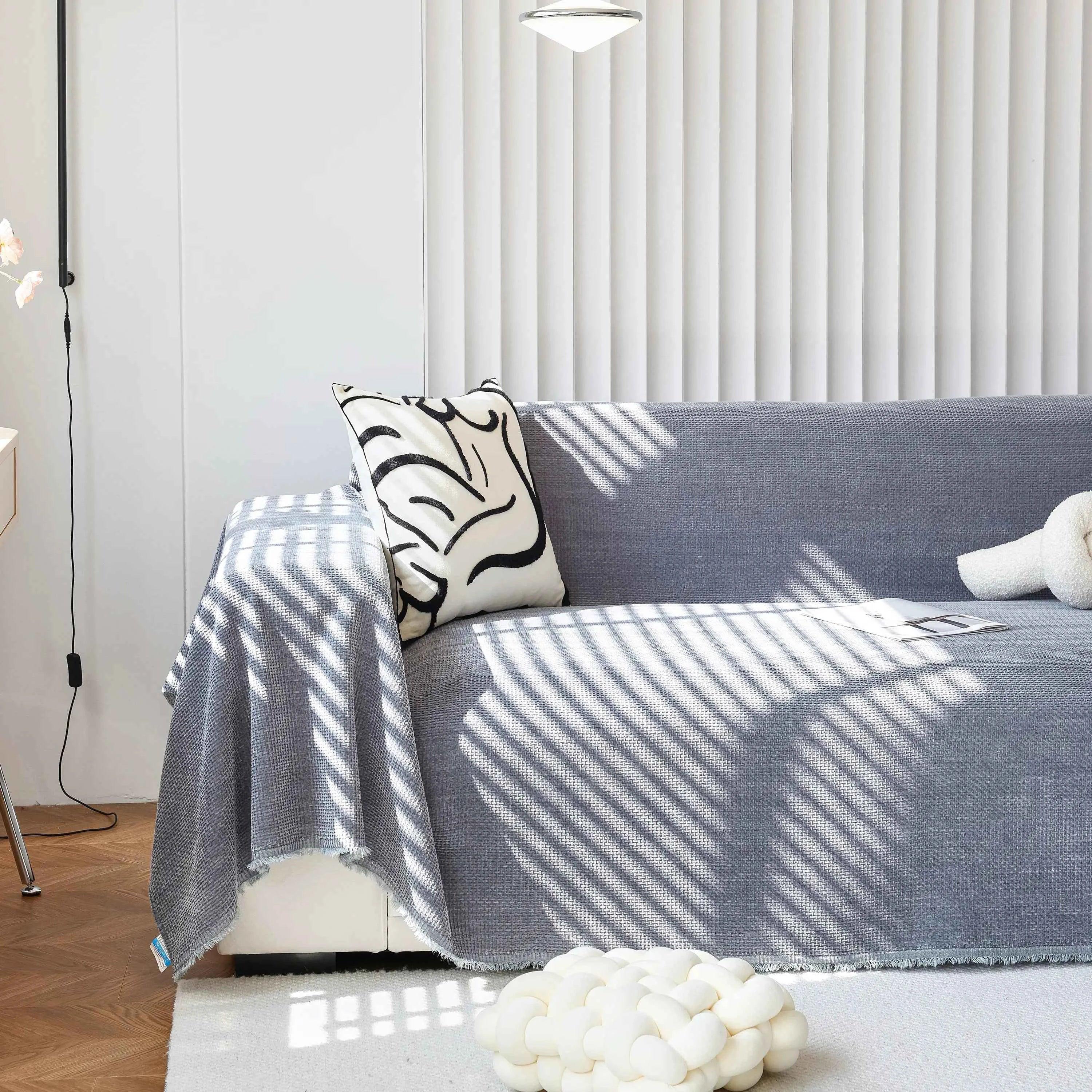 Chenille Thickened Solid Couch Blanket Throws, Reversible Couch Covers for Sectional Couches - TaroTextile