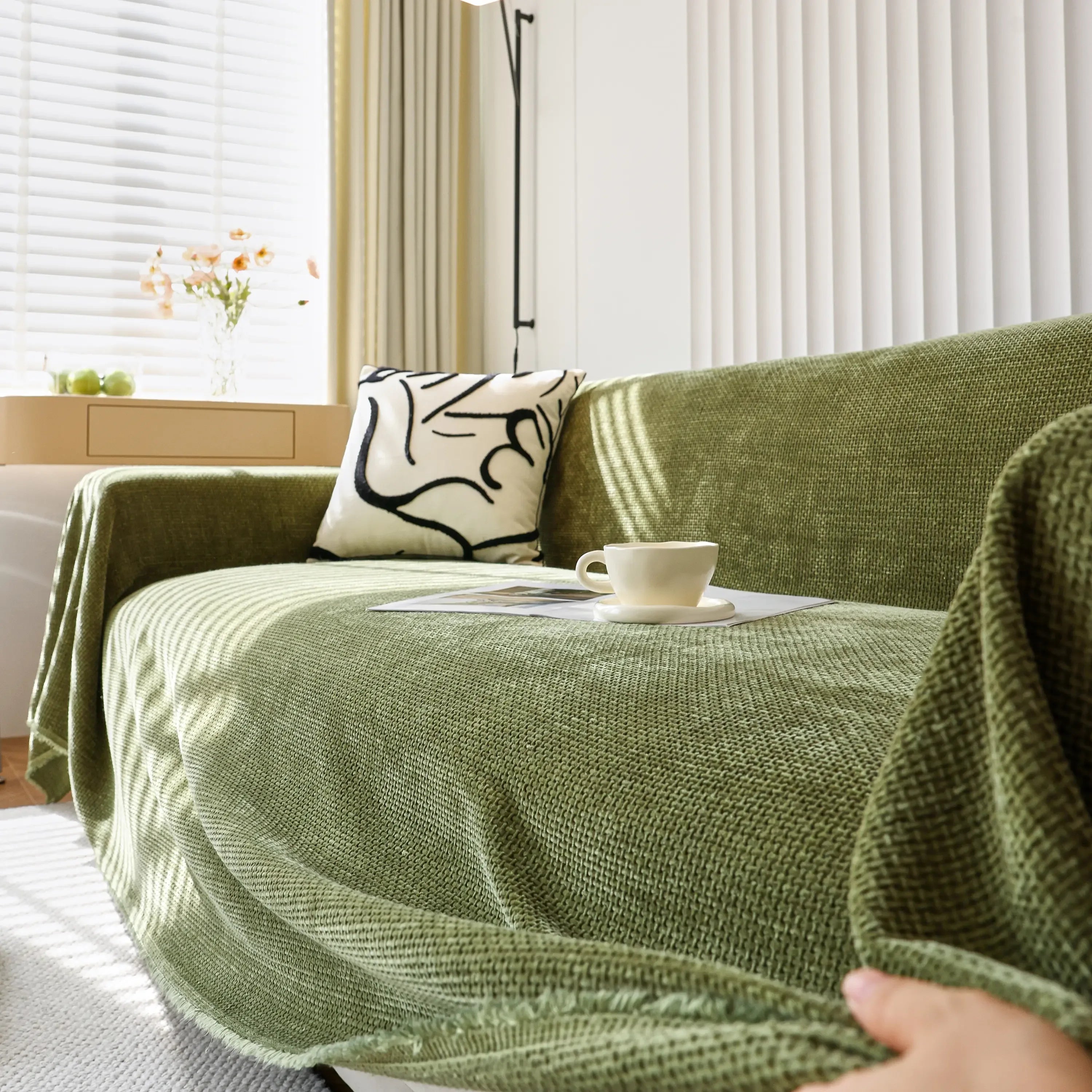 Chenille Thickened Solid Couch Blanket Throws, Reversible Couch Covers for Sectional Couches - TaroTextile
