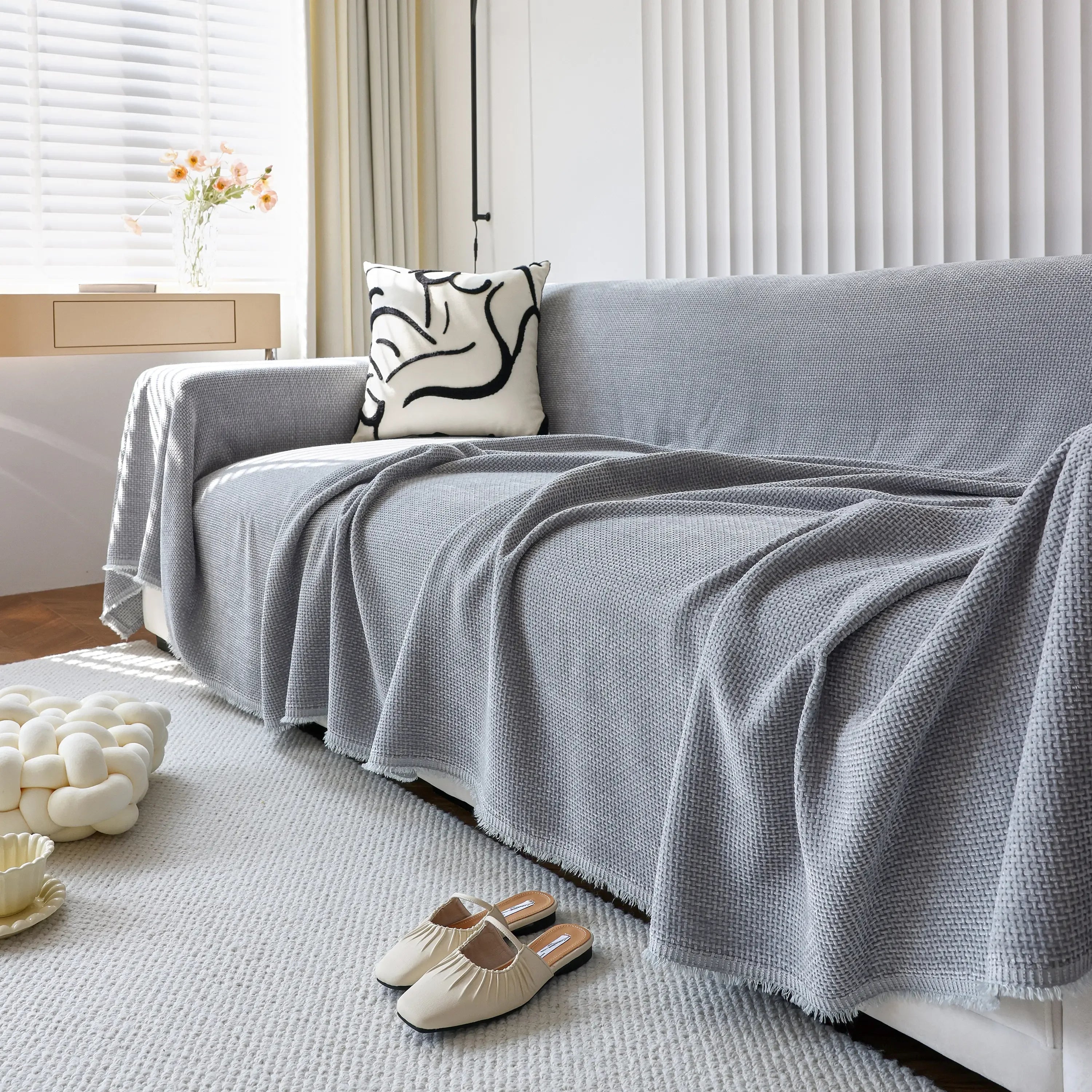 Chenille Thickened Solid Couch Blanket Throws, Reversible Couch Covers for Sectional Couches - TaroTextile