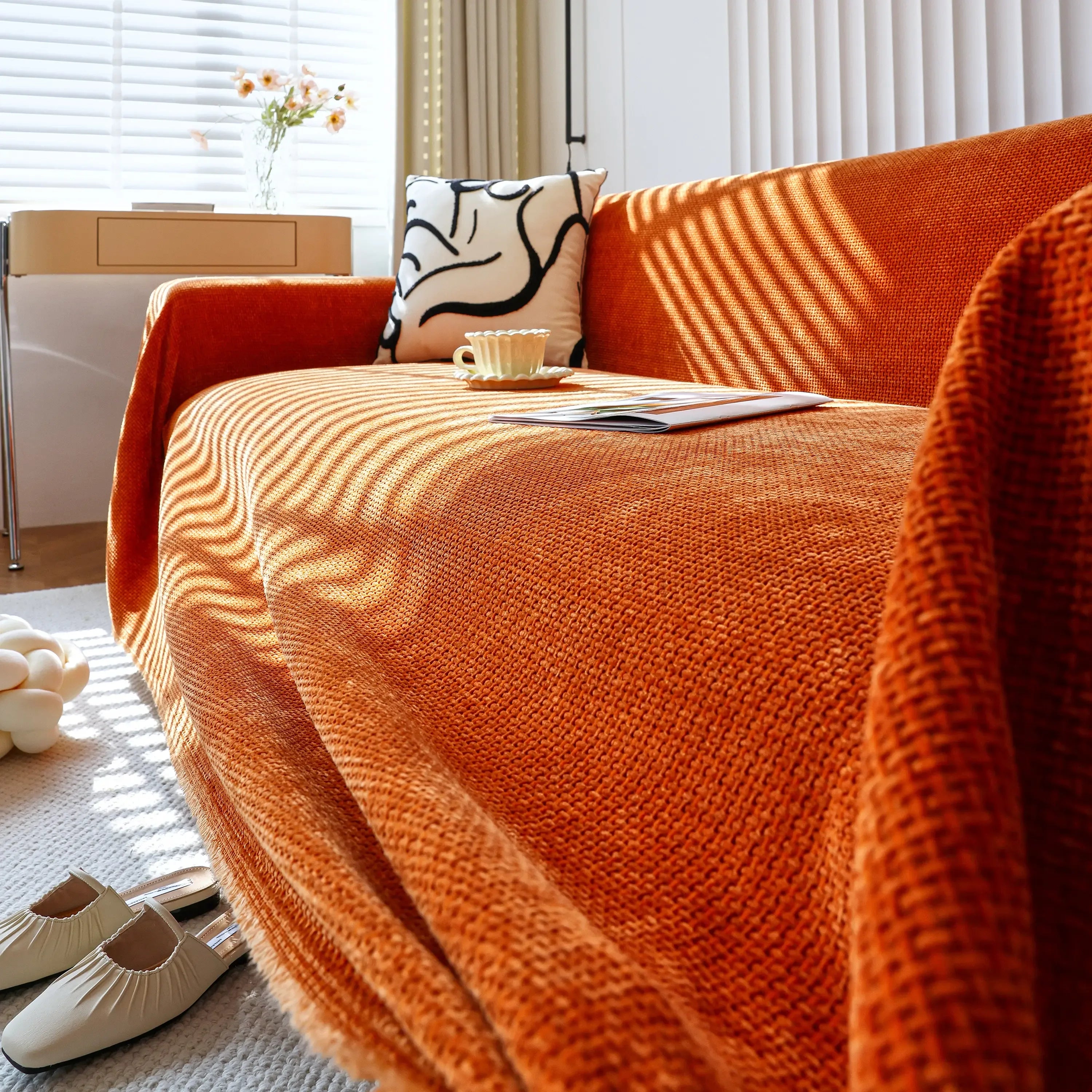 Chenille Thickened Solid Couch Blanket Throws, Reversible Couch Covers for Sectional Couches - TaroTextile