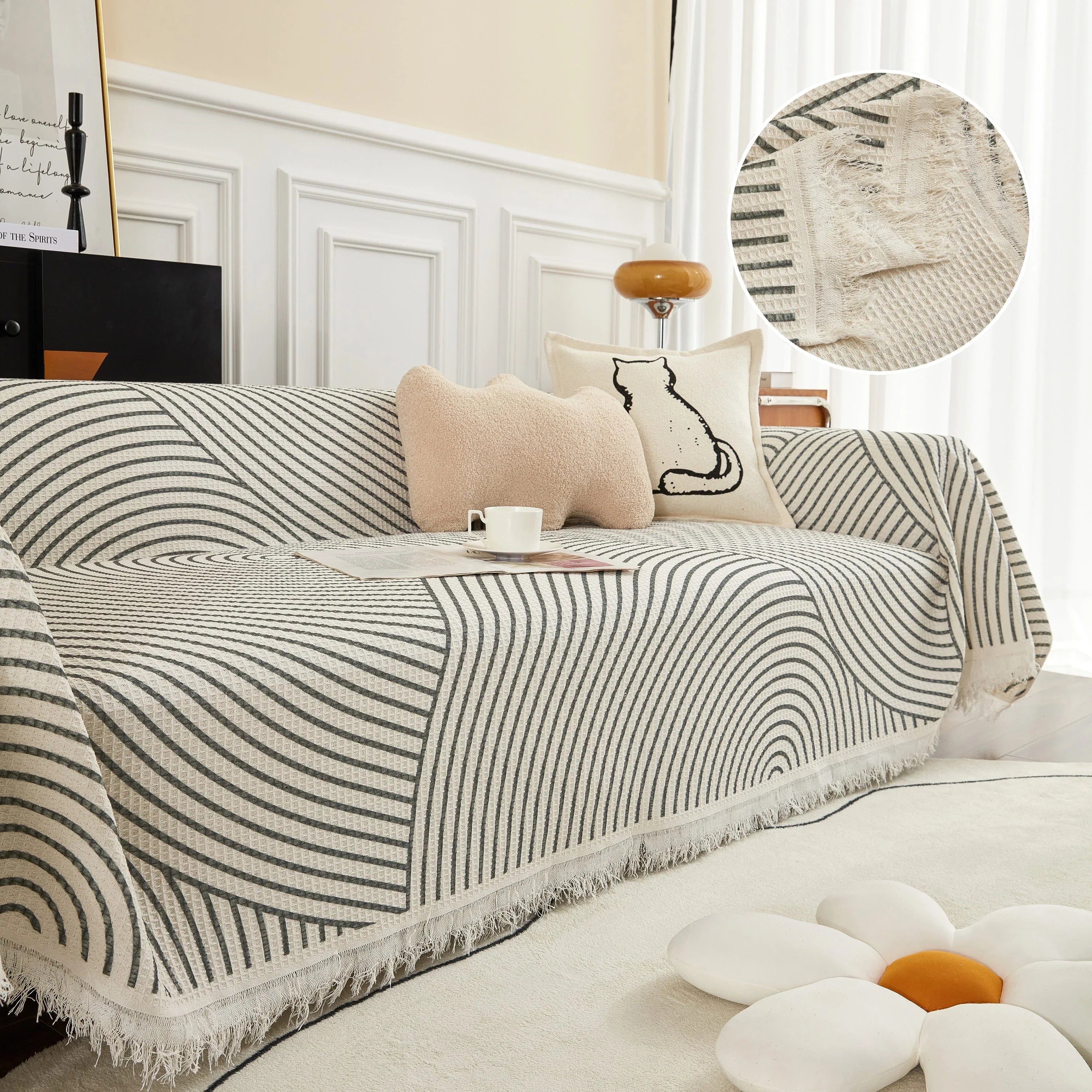 Cotton Jacquard He Li Couch Cover Blanket, L Shaped Couch Cover, Sectional Couch Covers - TaroTextile