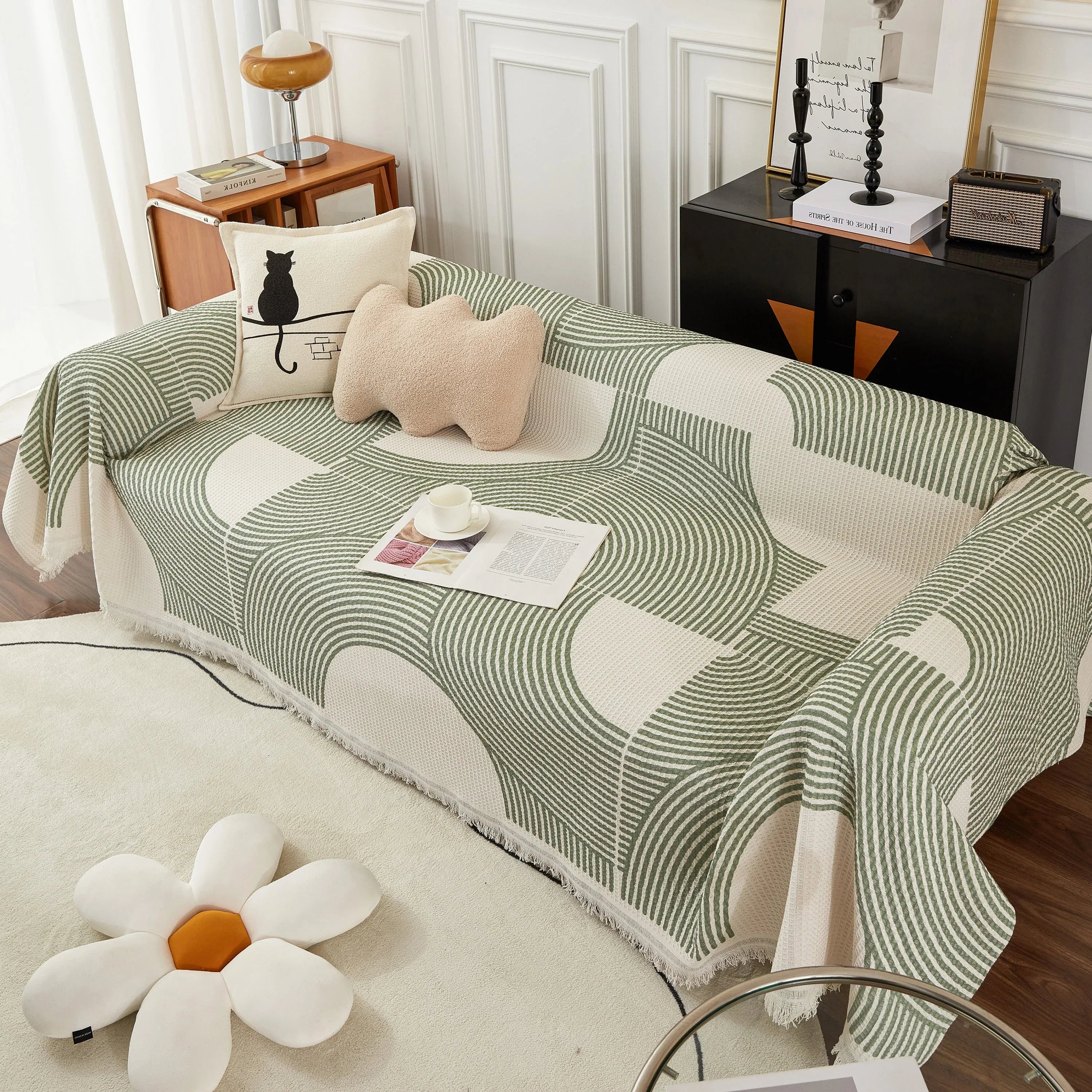 Cotton Jacquard Lucky Gather Sofa Cover Blanket, L Shaped Couch Cover, Sofa Throw Cover - TaroTextile