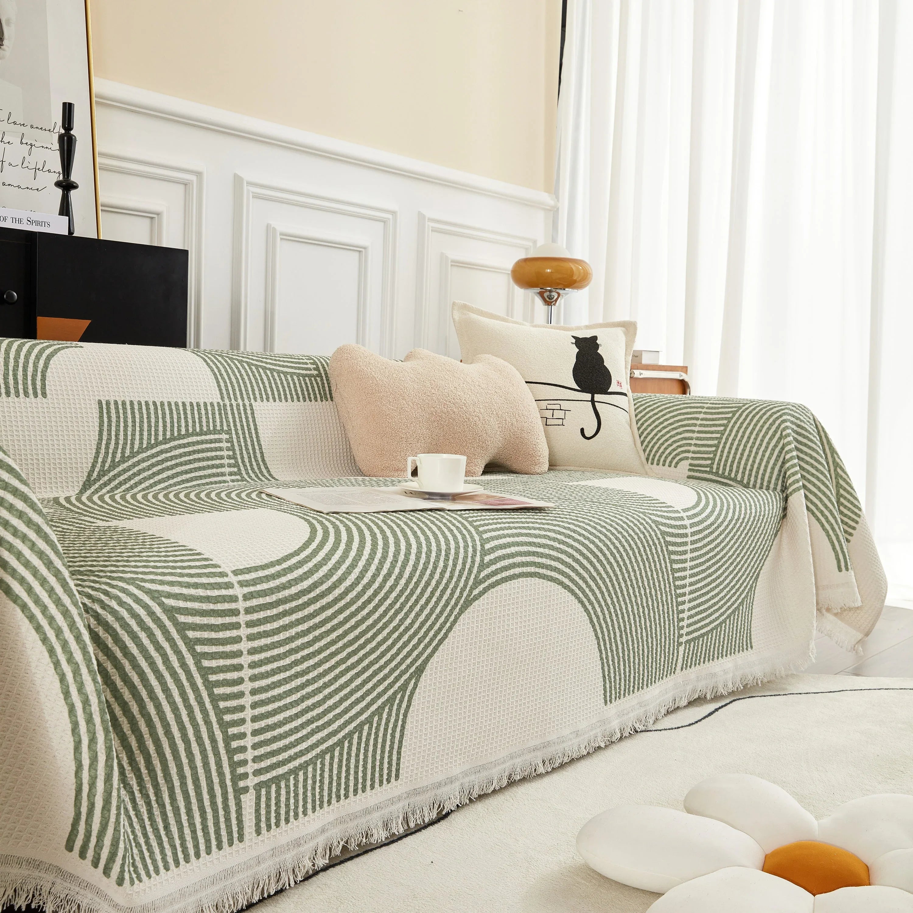 Cotton Jacquard Lucky Gather Sofa Cover Blanket, L Shaped Couch Cover, Sofa Throw Cover - TaroTextile