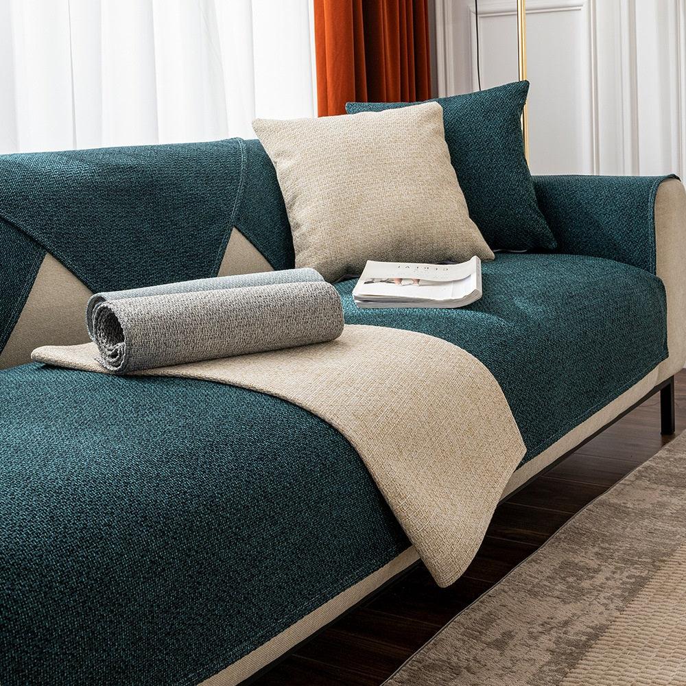 Cotton Linen Sofa Cover Universal Four Seasons Thick Non-Slip Cushion Furniture Dust Cover - TaroTextile