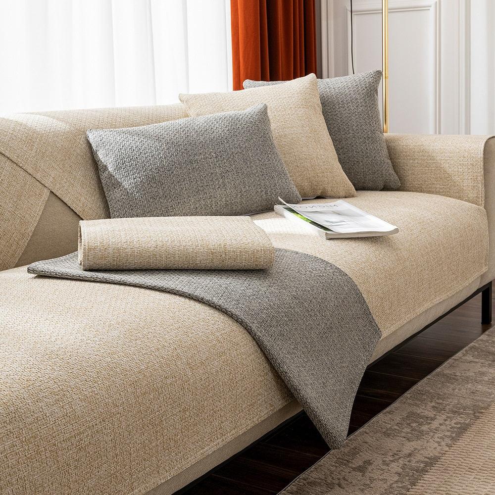 Cotton Linen Sofa Cover Universal Four Seasons Thick Non-Slip Cushion Furniture Dust Cover - TaroTextile
