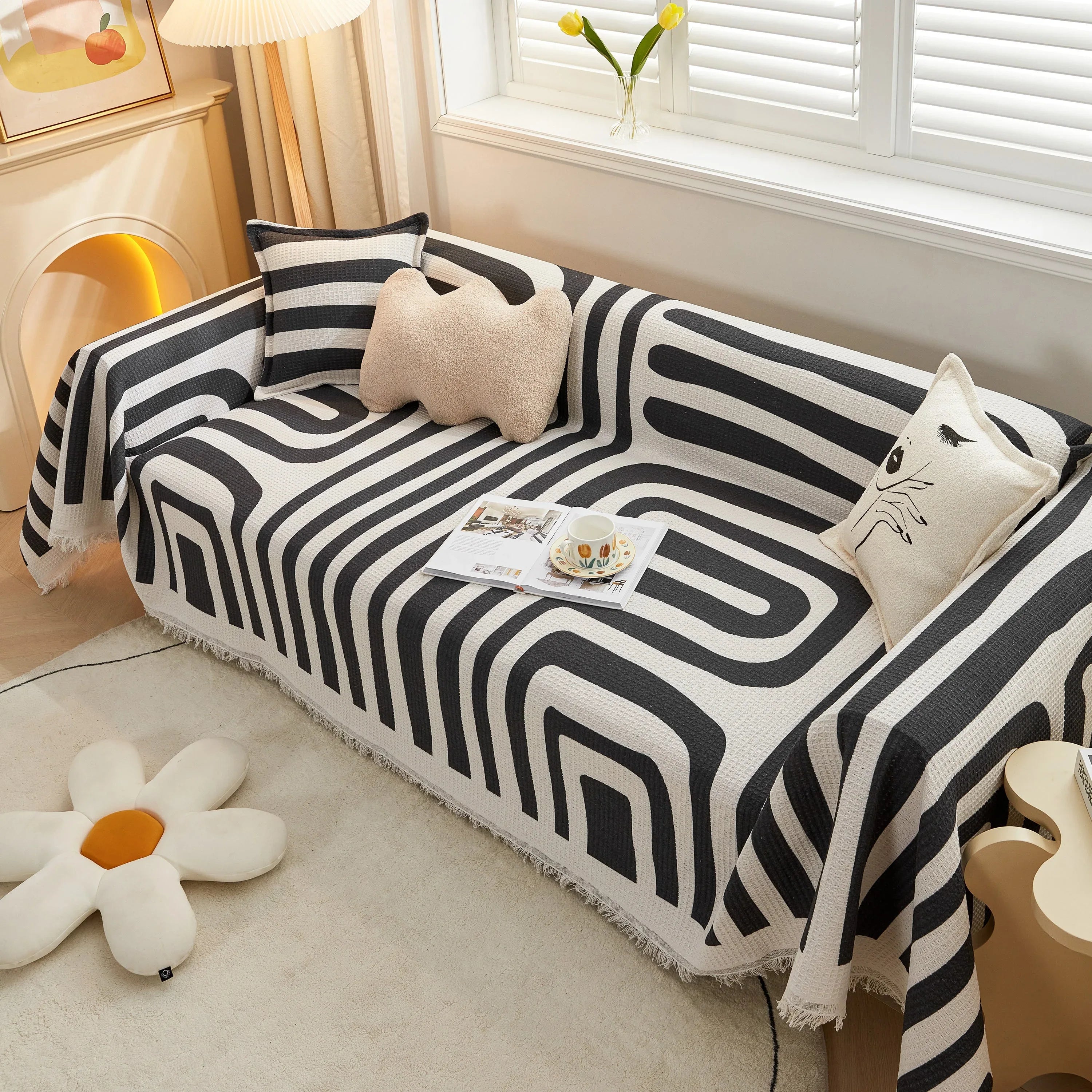 Couch Cover for Most Shape Sofas, Waffle Lattice Sofa Cover Throw, Washable Furniture Covers for Pets - TaroTextile