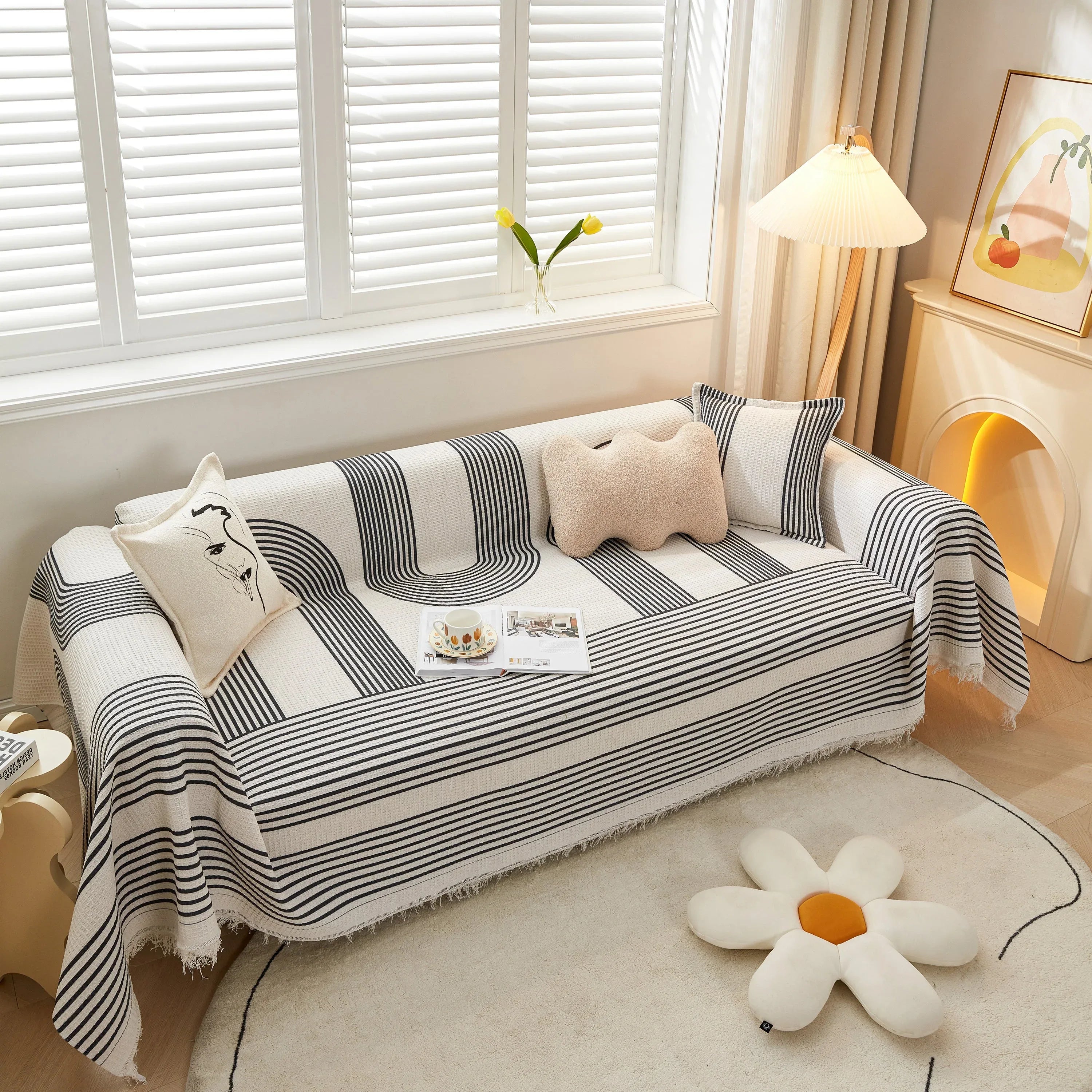 Couch Cover for Most Shape Sofas, Waffle Lattice Sofa Cover Throw, Washable Furniture Covers for Pets - TaroTextile