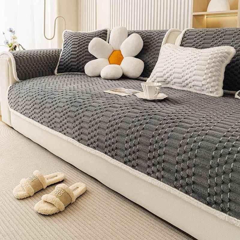 Cozy Plush Sofa Chair Mat Cover Thickened Non-slip Seat Cushion Cover - TaroTextile