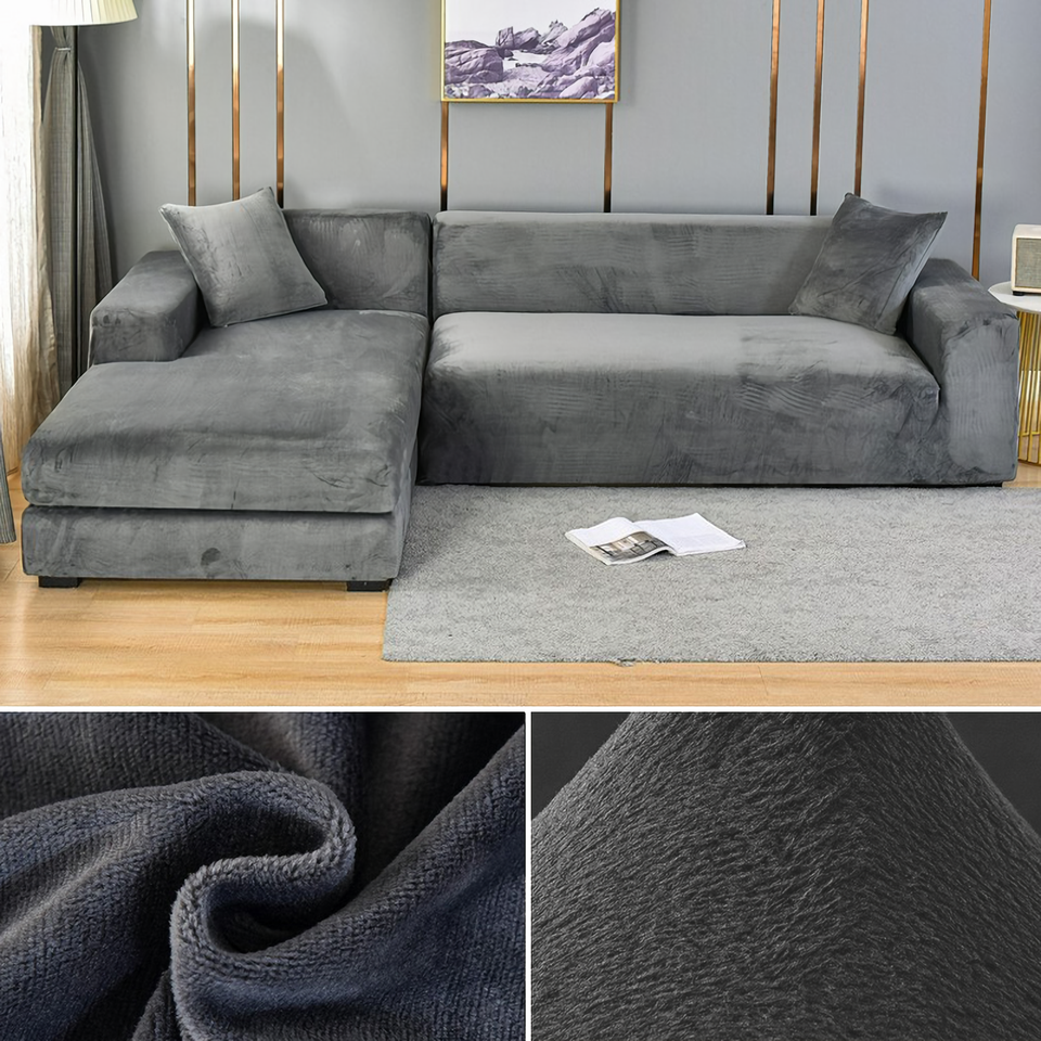 Stretchable Thick Velvet Sofa Cover for L Shaped Corner Sofa in Living Room Fits 1/2/3/4 Seater Couches