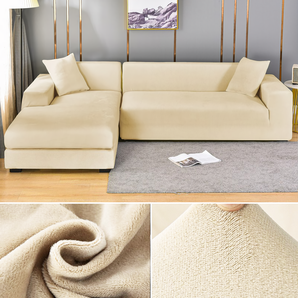 Stretchable Thick Velvet Sofa Cover for L Shaped Corner Sofa in Living Room Fits 1/2/3/4 Seater Couches