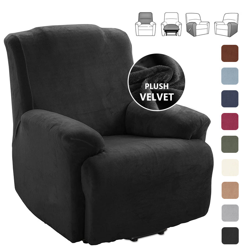 Soft Plush Velvet Recliner Chair Cover - Fleece Armchair Slipcover with Pocket - 4 Pieces Furniture Cover Protector for Reclining Chair