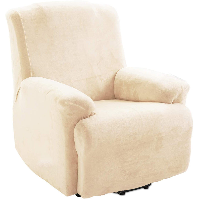 Soft Plush Velvet Recliner Chair Cover - Fleece Armchair Slipcover with Pocket - 4 Pieces Furniture Cover Protector for Reclining Chair