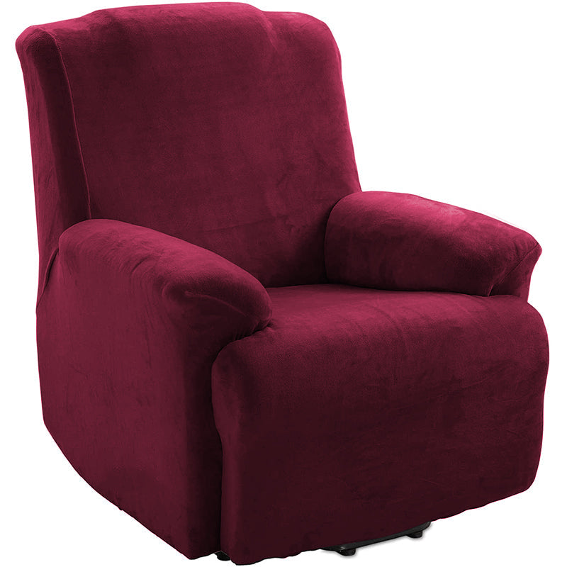 Soft Plush Velvet Recliner Chair Cover - Fleece Armchair Slipcover with Pocket - 4 Pieces Furniture Cover Protector for Reclining Chair
