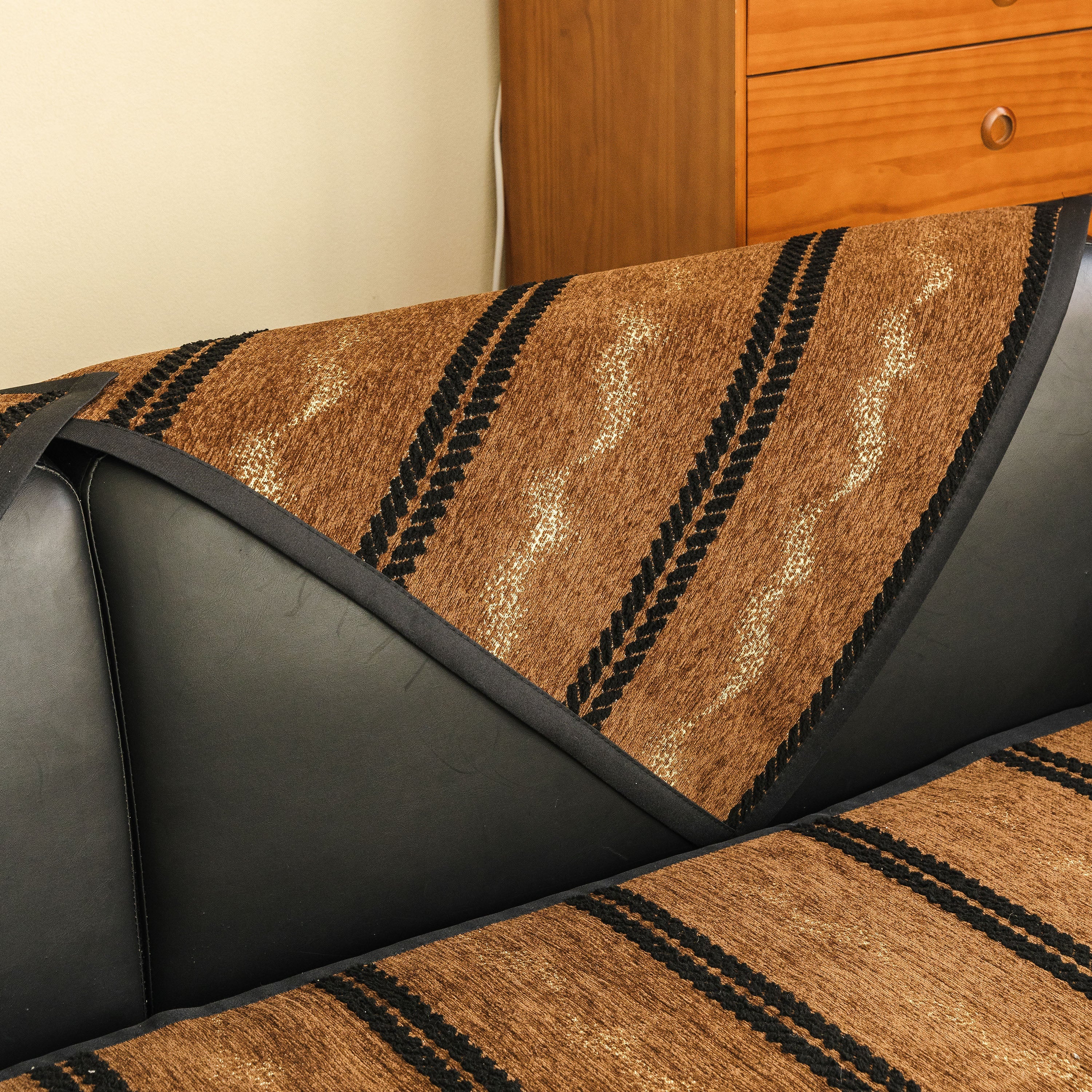 Non-Slip Sofa Cover with Thick Chenille Texture Woven Stripe Couch Protector Throw