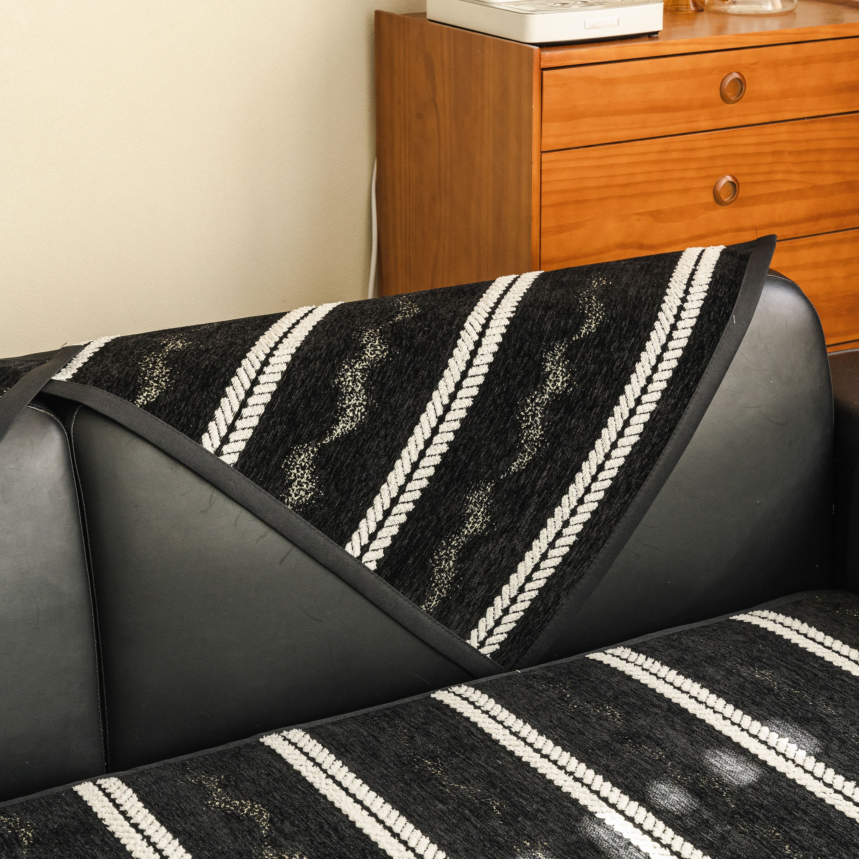Non-Slip Sofa Cover with Thick Chenille Texture Woven Stripe Couch Protector Throw