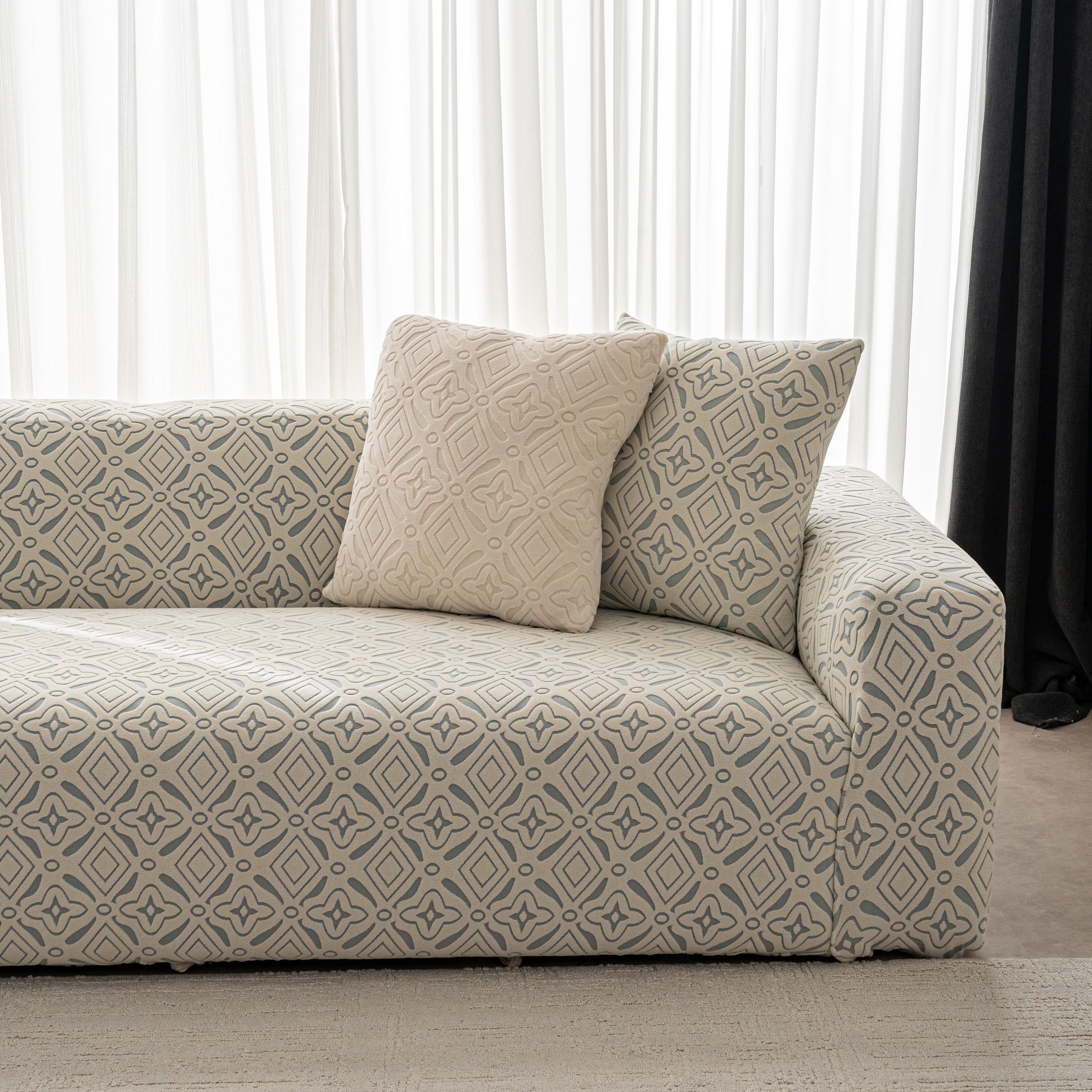 3D Jacquard Geometric Sofa Cover, High Stretch Soft Polar Fleece Slipcover for Couch