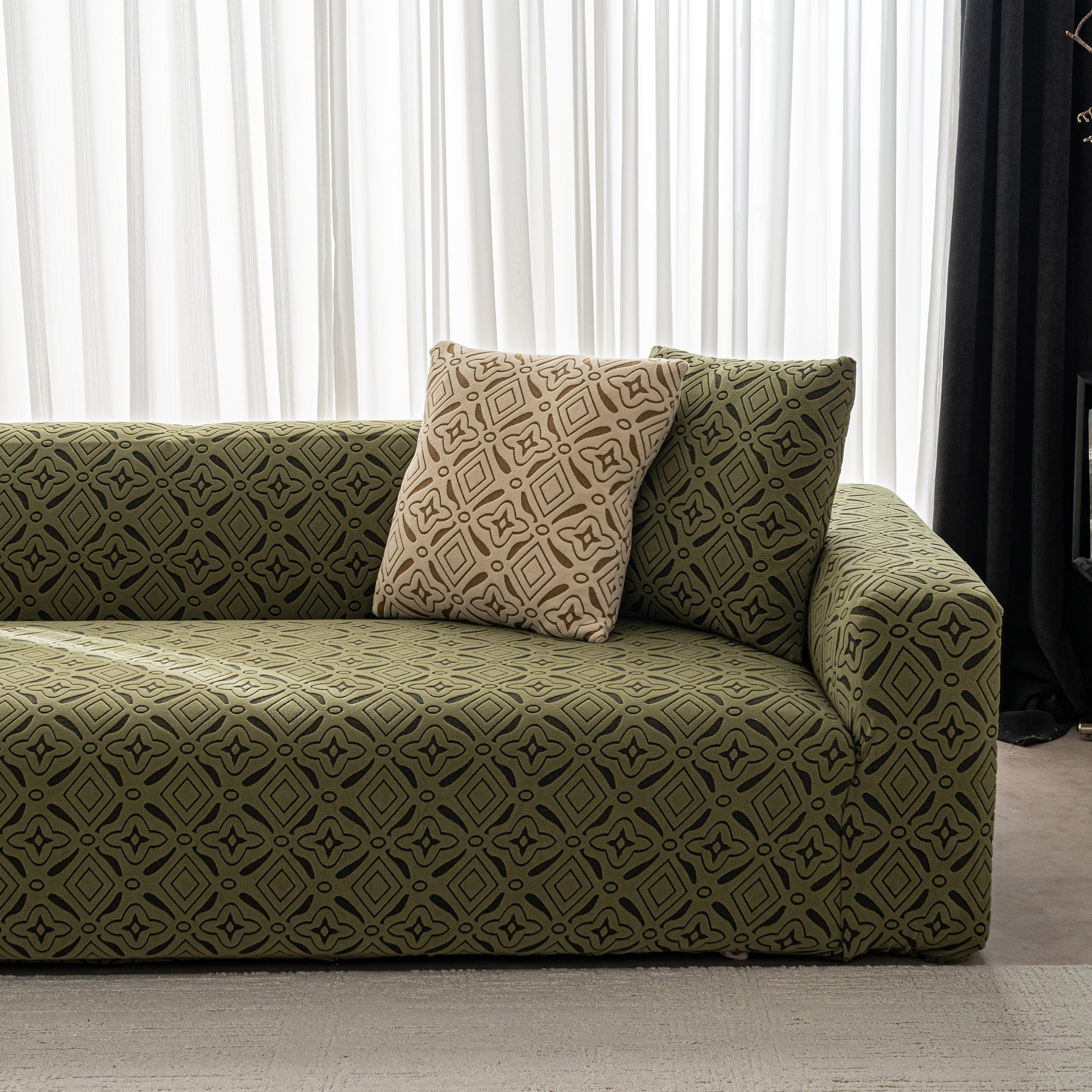 3D Jacquard Geometric Sofa Cover, High Stretch Soft Polar Fleece Slipcover for Couch