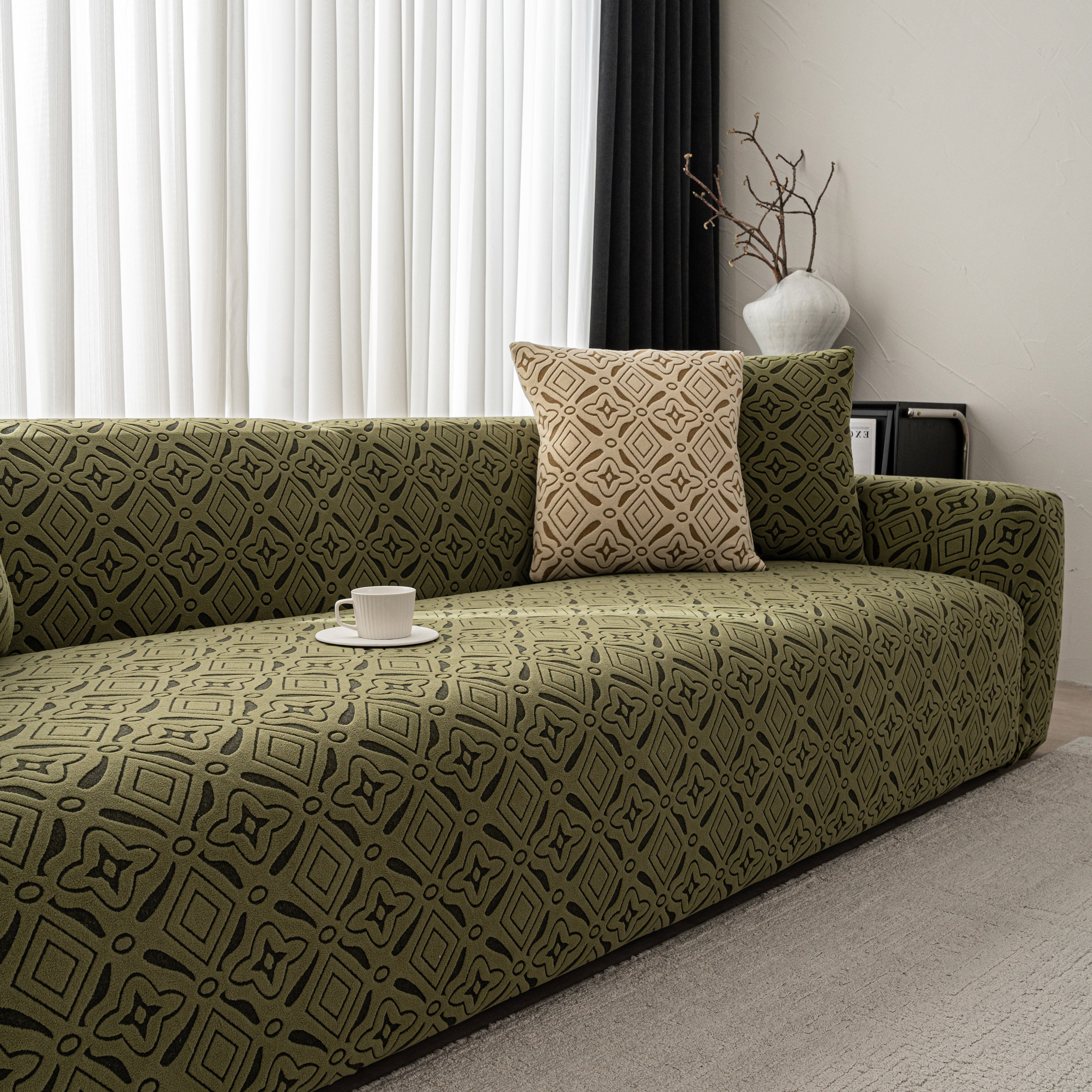 3D Jacquard Geometric Sofa Cover, High Stretch Soft Polar Fleece Slipcover for Couch