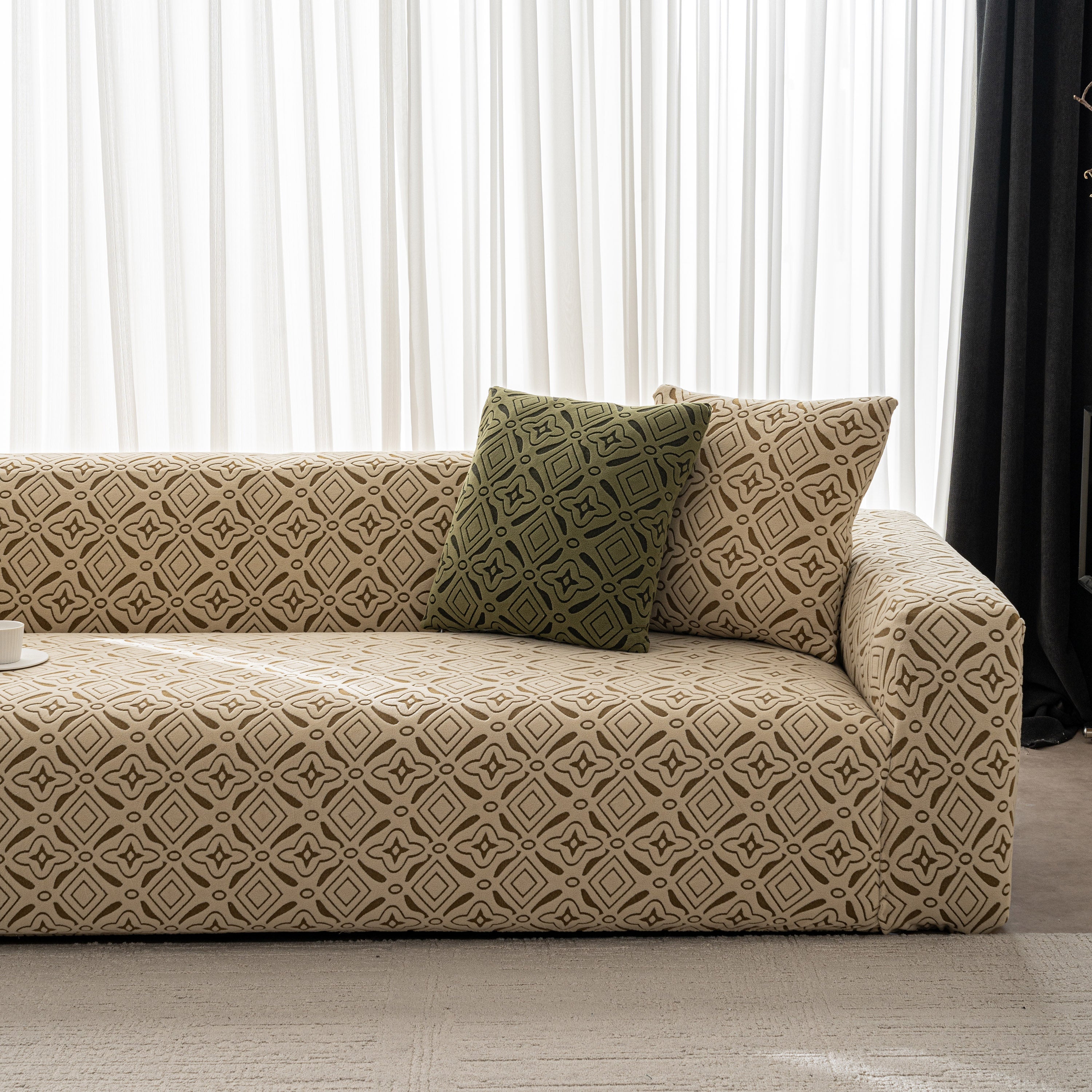 3D Jacquard Geometric Sofa Cover, High Stretch Soft Polar Fleece Slipcover for Couch