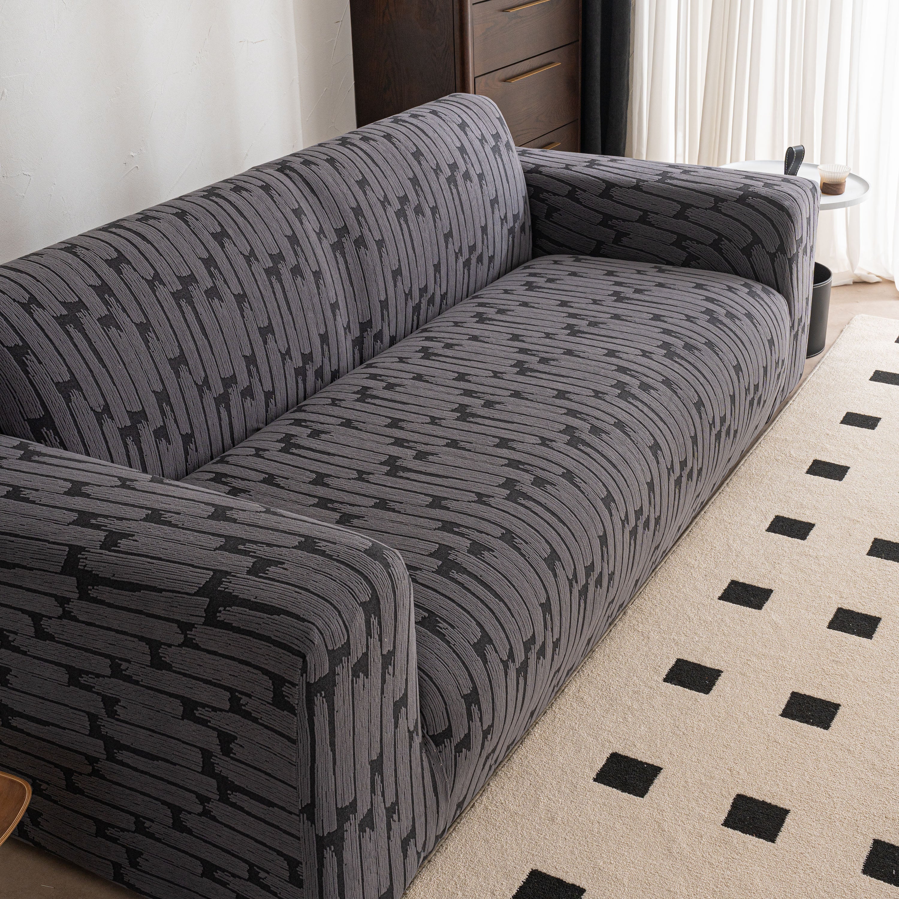 Plush Fleece Stretch Sofa Cover, Super Soft Textured Geometric Couch Slipcover