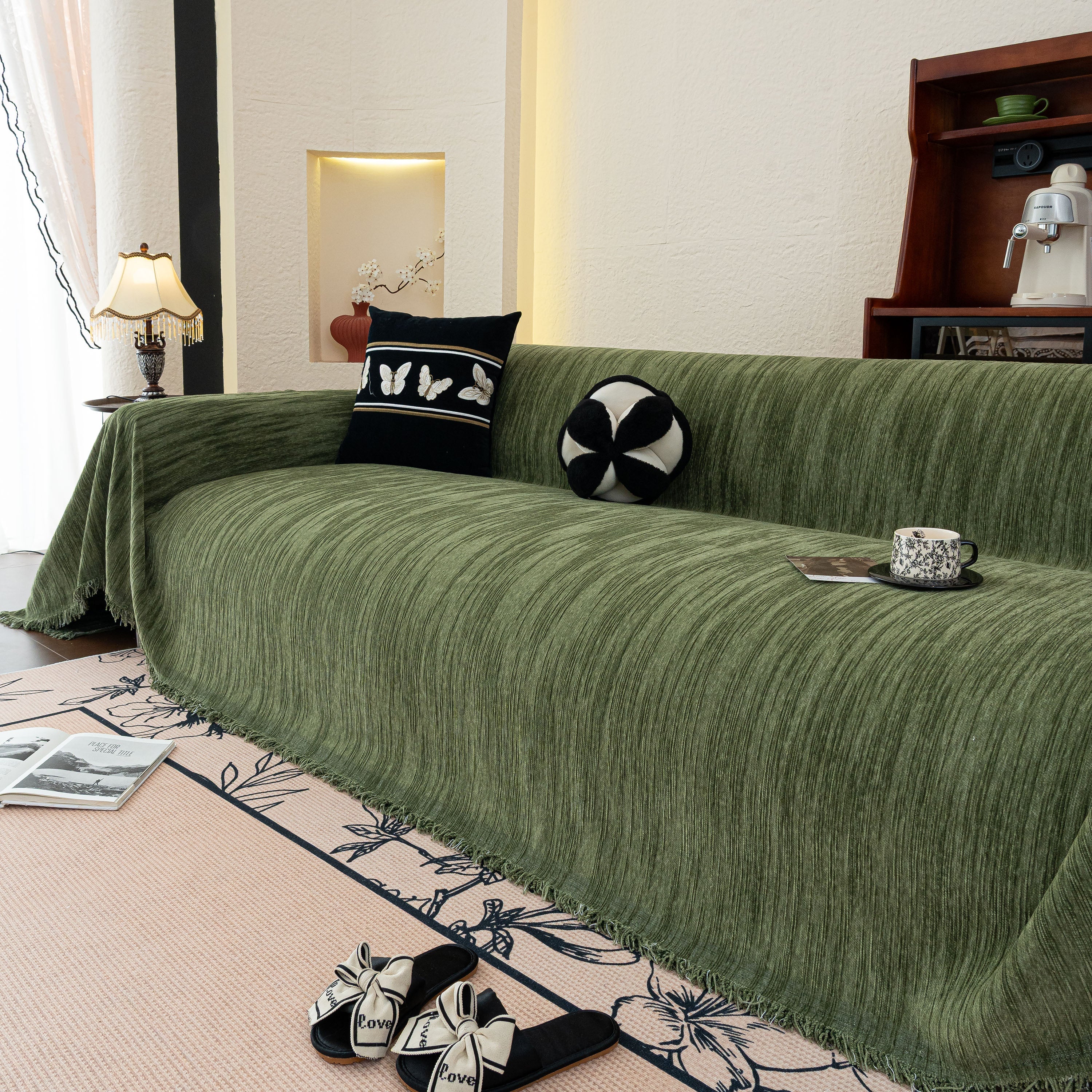 Washable Textured Sofa Cover Throw for Pets, Dogs Furniture Protector with Tassels