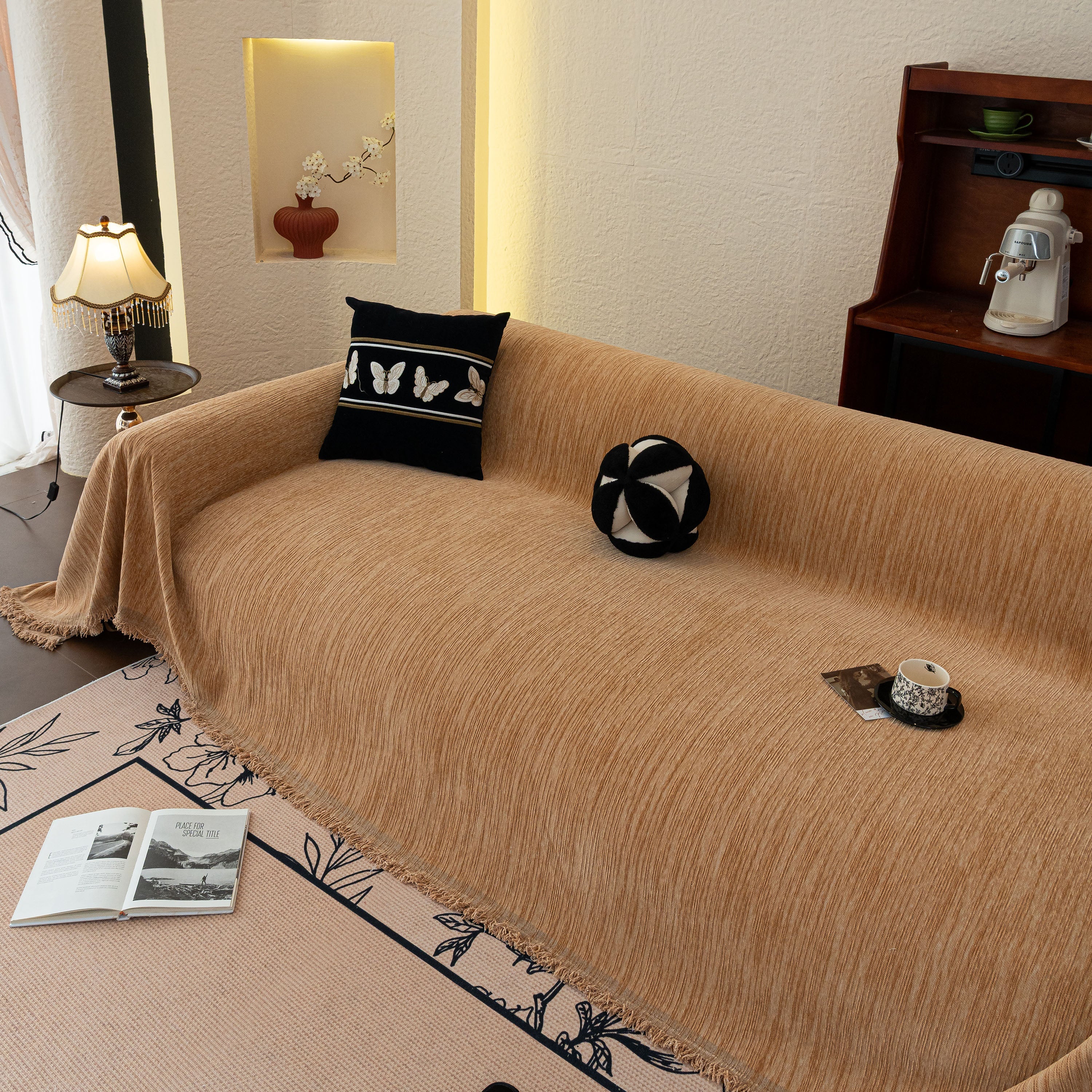 Washable Textured Sofa Cover Throw for Pets, Dogs Furniture Protector with Tassels