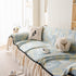 Leaf Jacquard Sofa Cover with Ruffle Skirt – Non-Slip Couch Protector with Sheer Hem