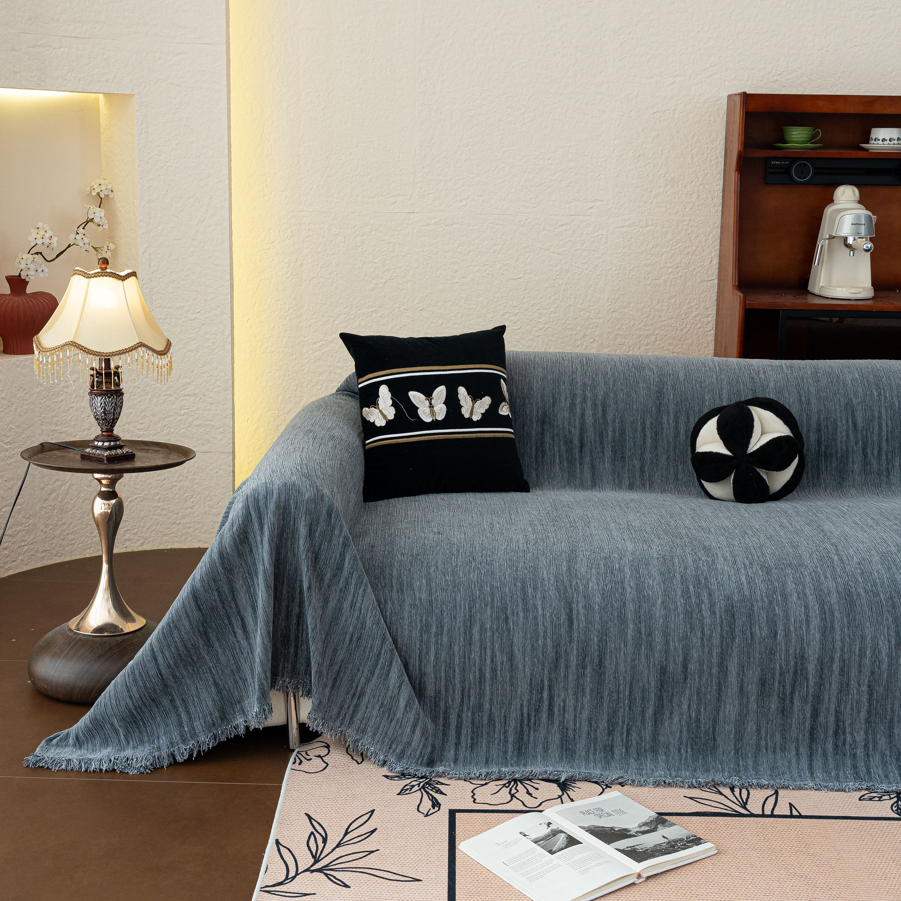 Washable Textured Sofa Cover Throw for Pets, Dogs Furniture Protector with Tassels