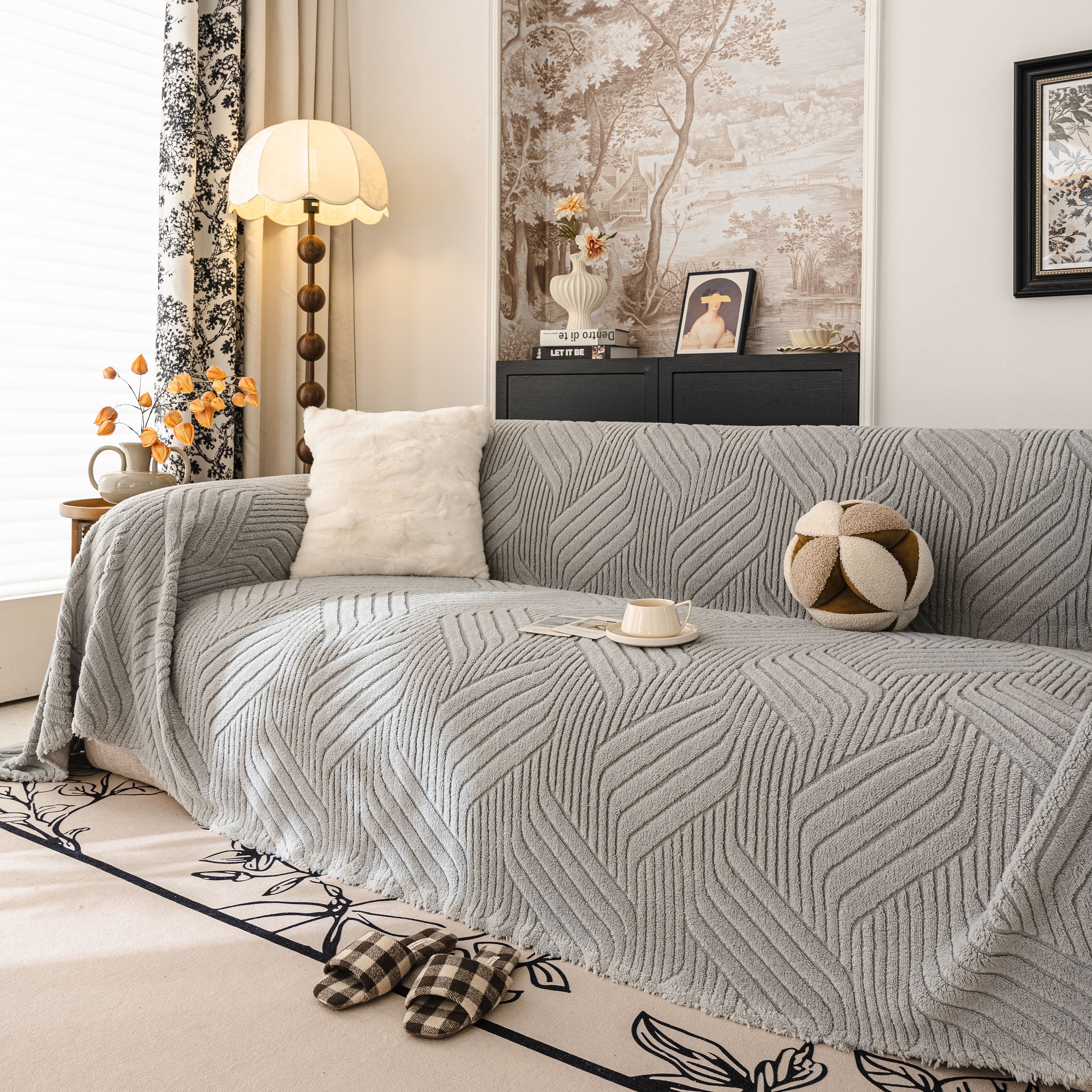 Plush Fleece Washable Sofa Throw Blanket, Soft & Cozy Furniture Protector for Couch