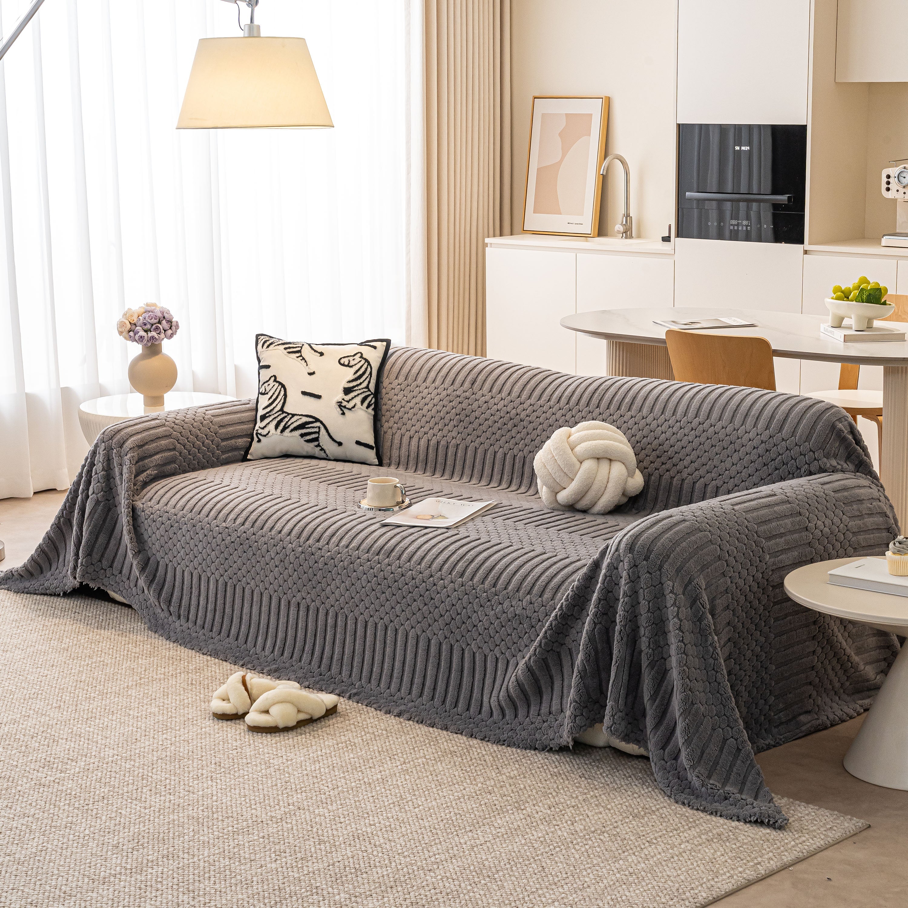 Boho 3D Geometric Throw Blanket for Couch, Luxurious Velvety Plush Fleece Sofa Cover