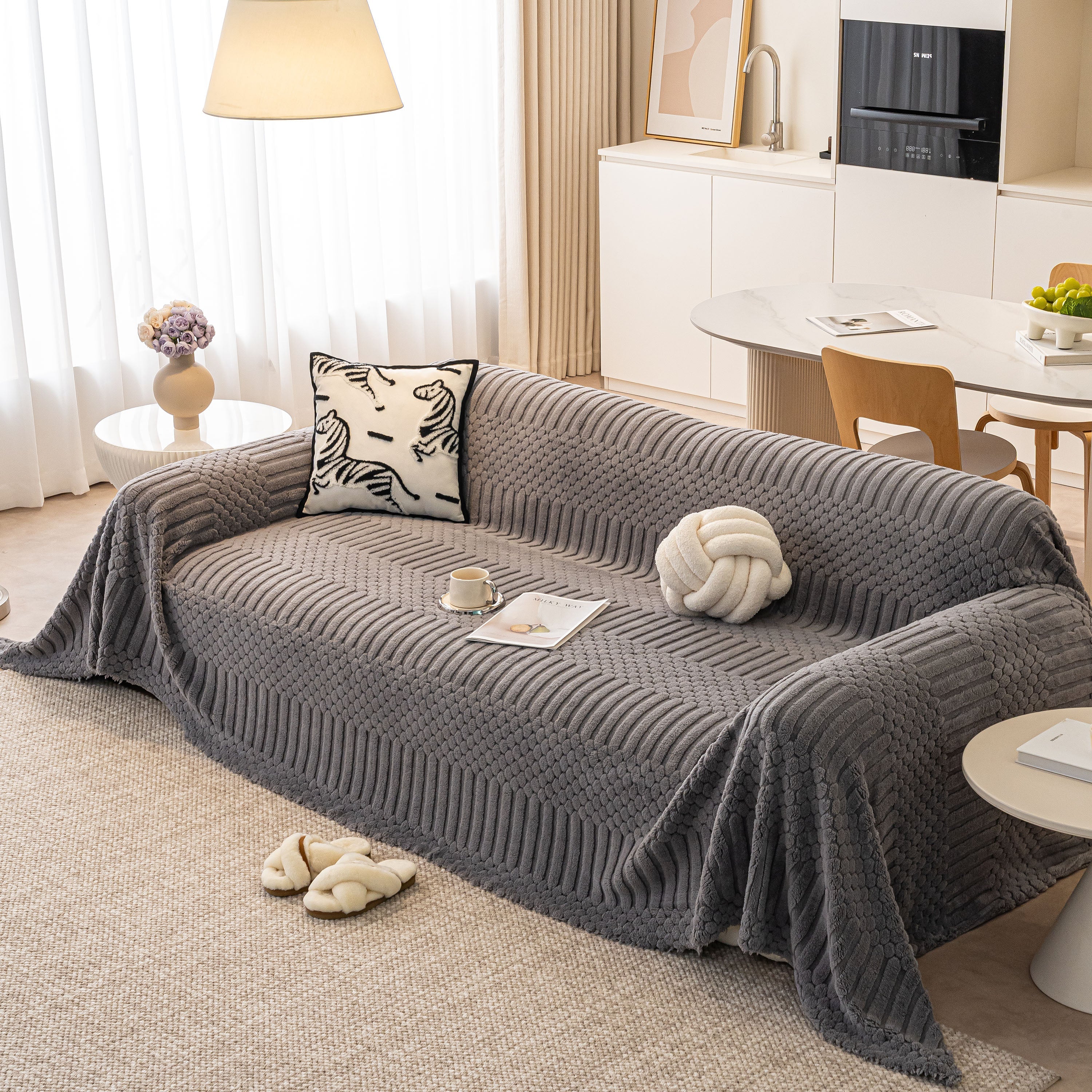 Boho 3D Geometric Throw Blanket for Couch, Luxurious Velvety Plush Fleece Sofa Cover