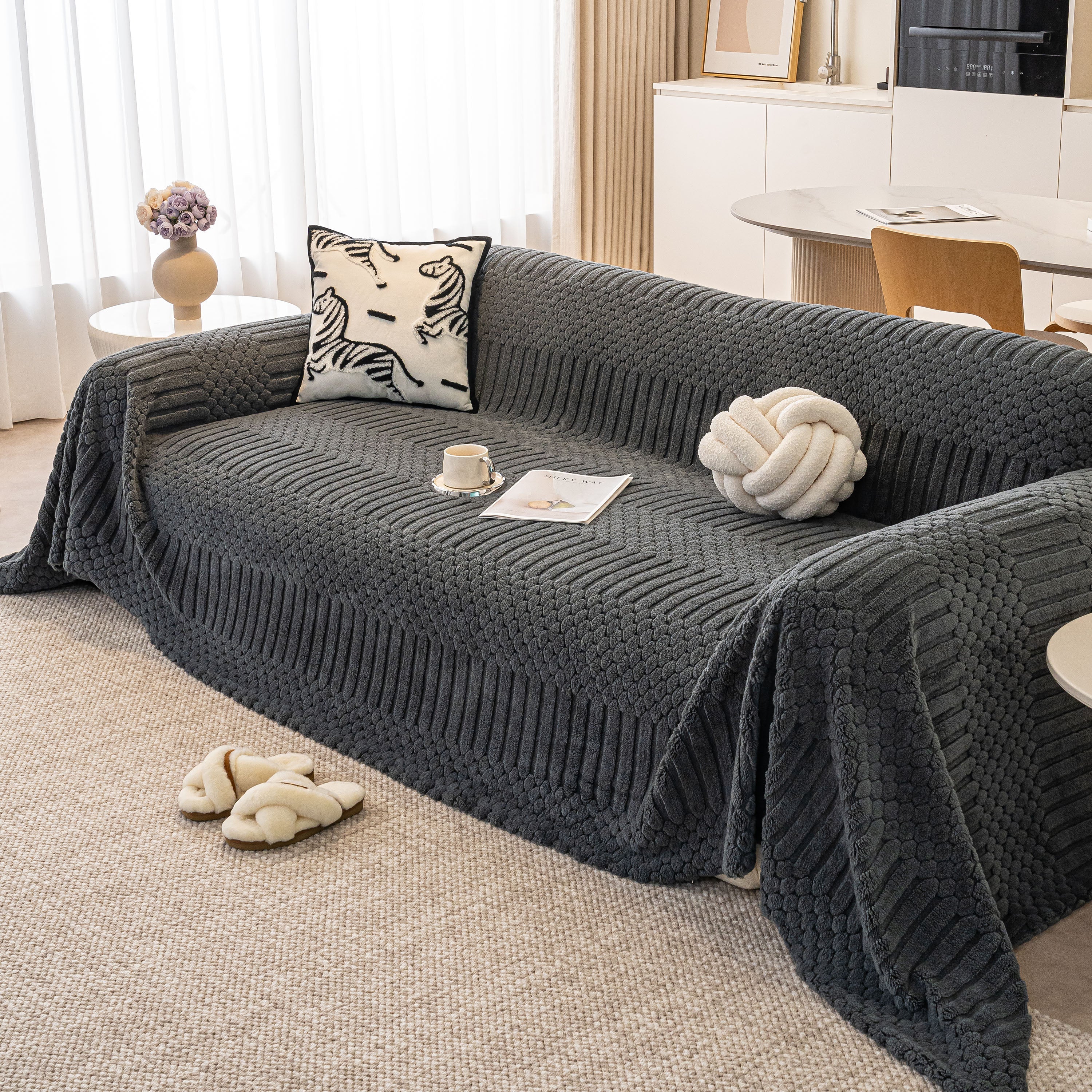 Boho 3D Geometric Throw Blanket for Couch, Luxurious Velvety Plush Fleece Sofa Cover