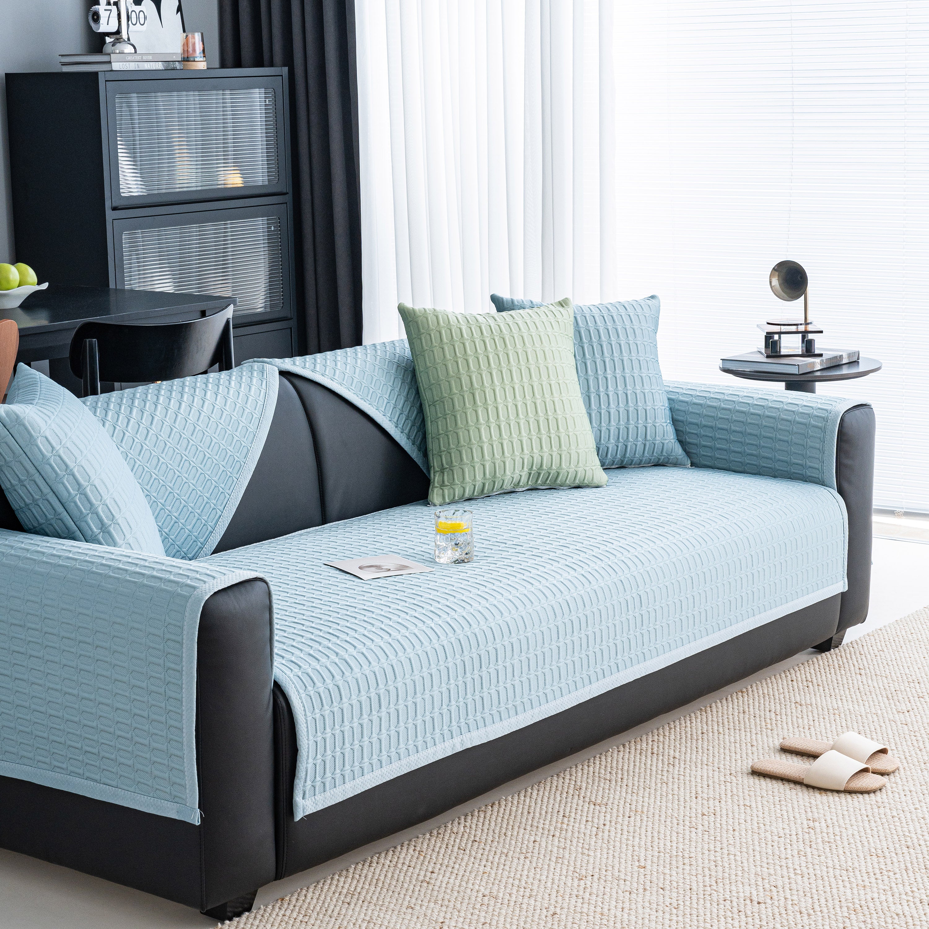 Geometric Textured Couch Slipcover Protector Non-Slip Ice Silk Sofa Cover for Couch
