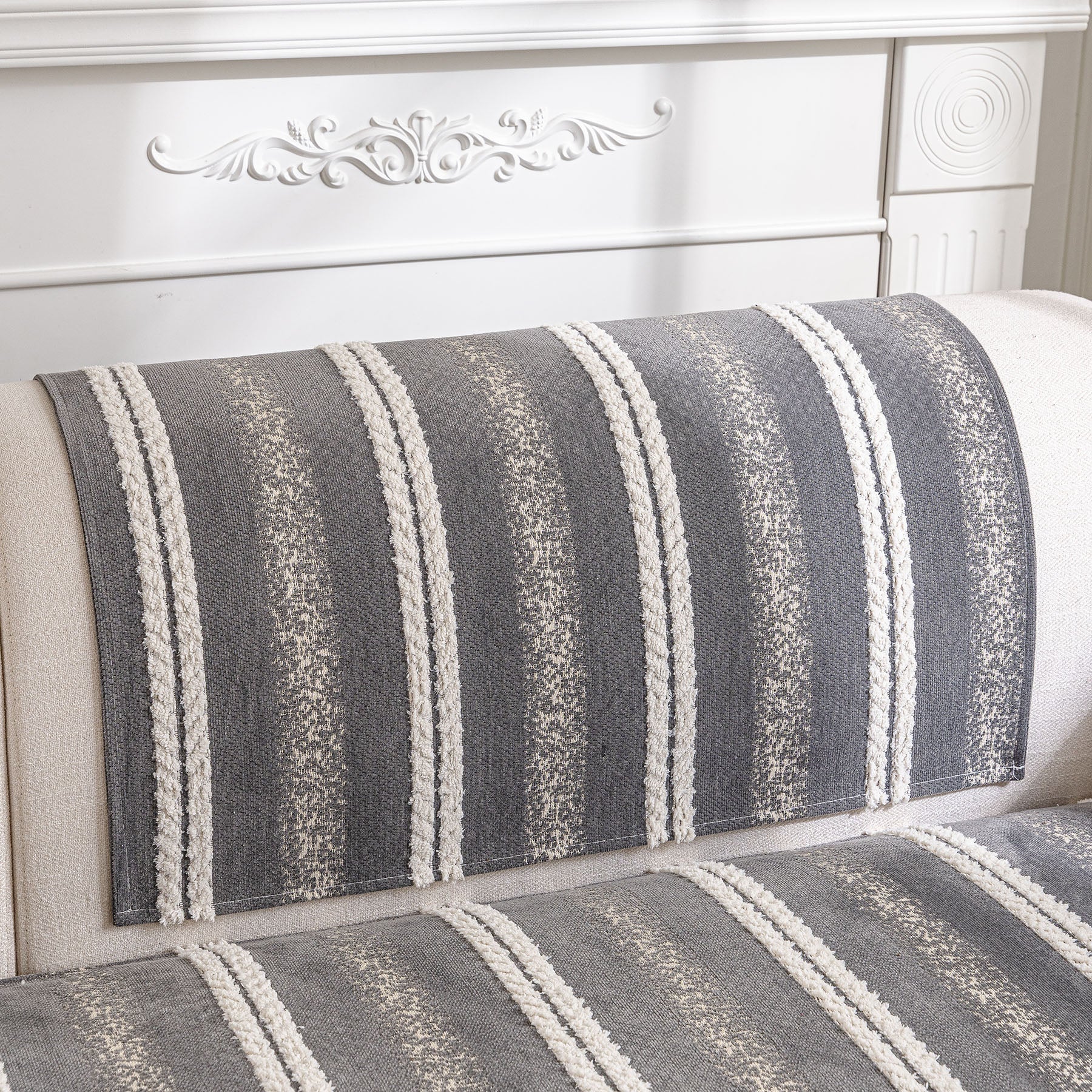 Tufted Stripe Sofa Protector Cover, Textured Non-Slip Couch Cover for Pets & Kids