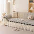 Ruffled Sofa Cover with Bowknot Decor, French Country Style Skirted Couch Slipcover