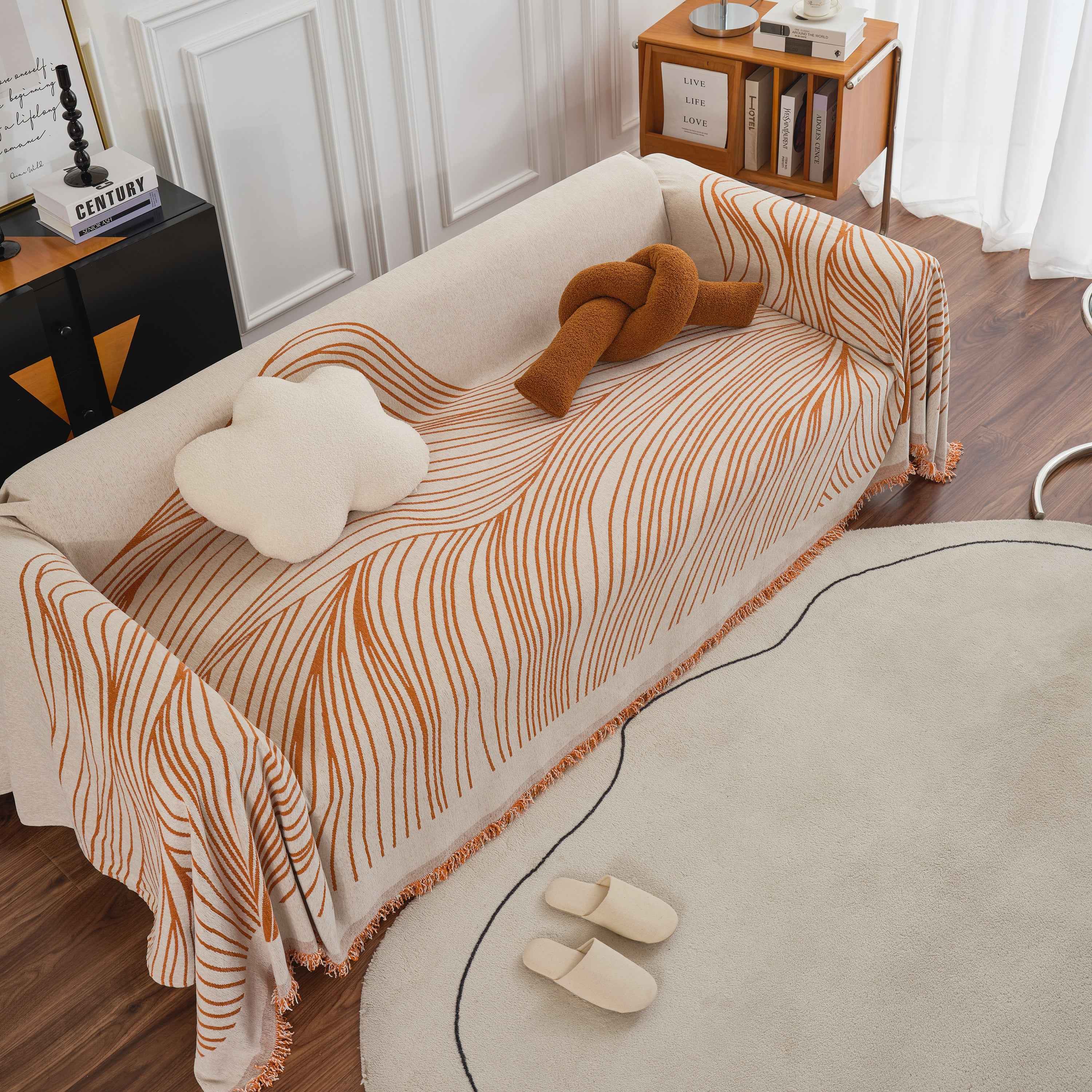 Chenille Striped Sofa Throw Blanket, Furniture Throw Covers Living Room Couch Cover