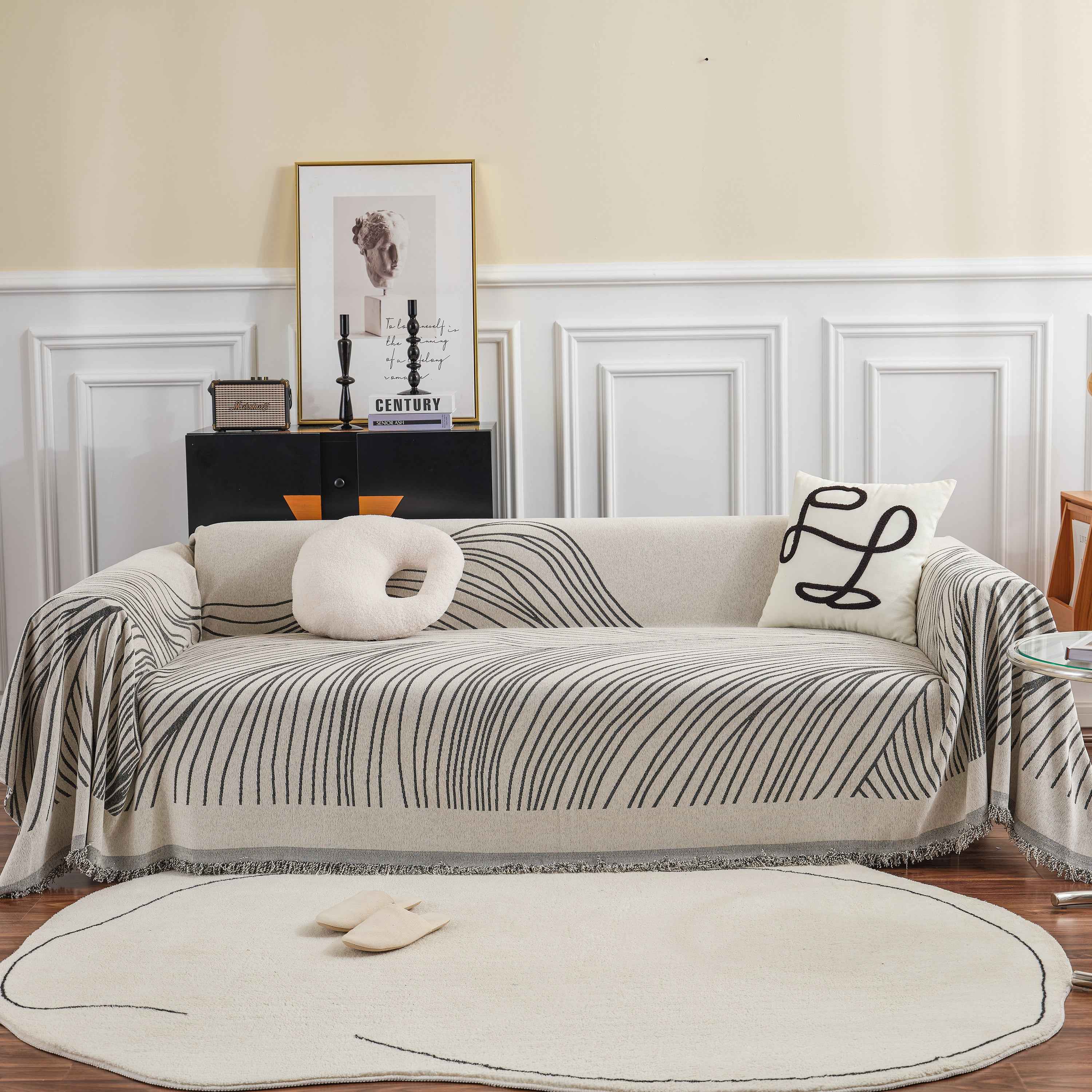 Chenille Striped Sofa Throw Blanket, Furniture Throw Covers Living Room Couch Cover