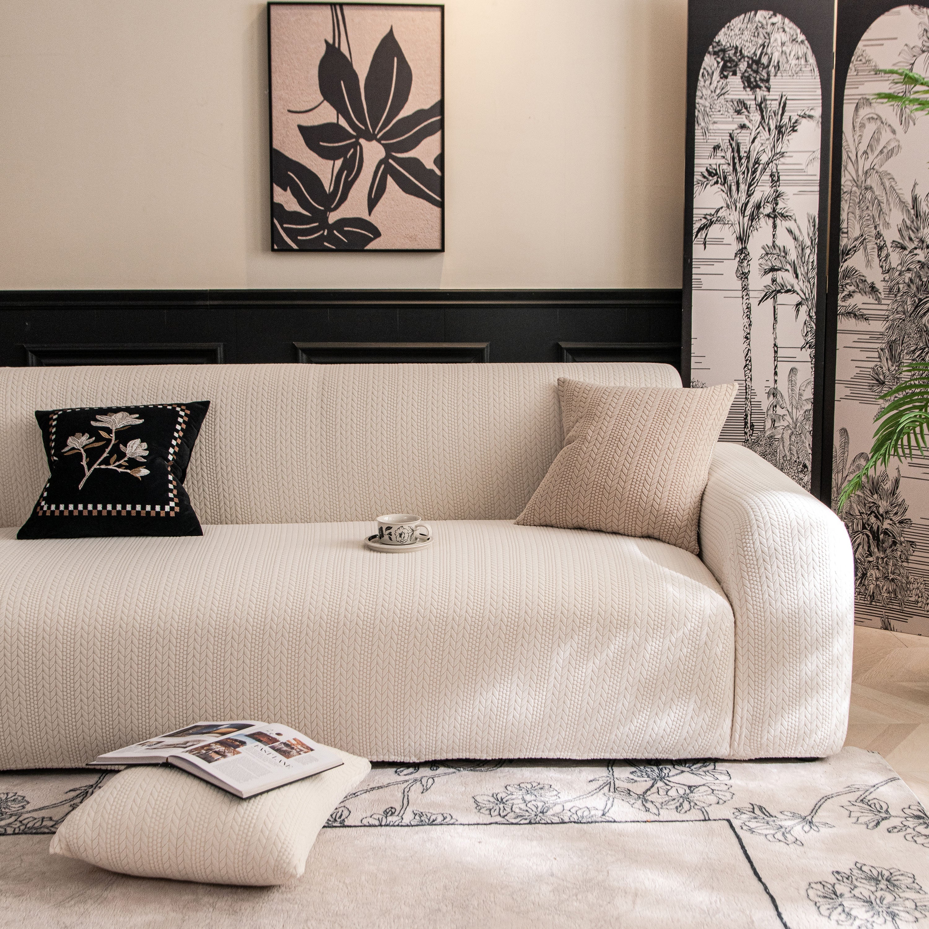 High Stretch Wheat Ear Embossed Textured Couch Slipcover, Water Repellent Sofa Cover