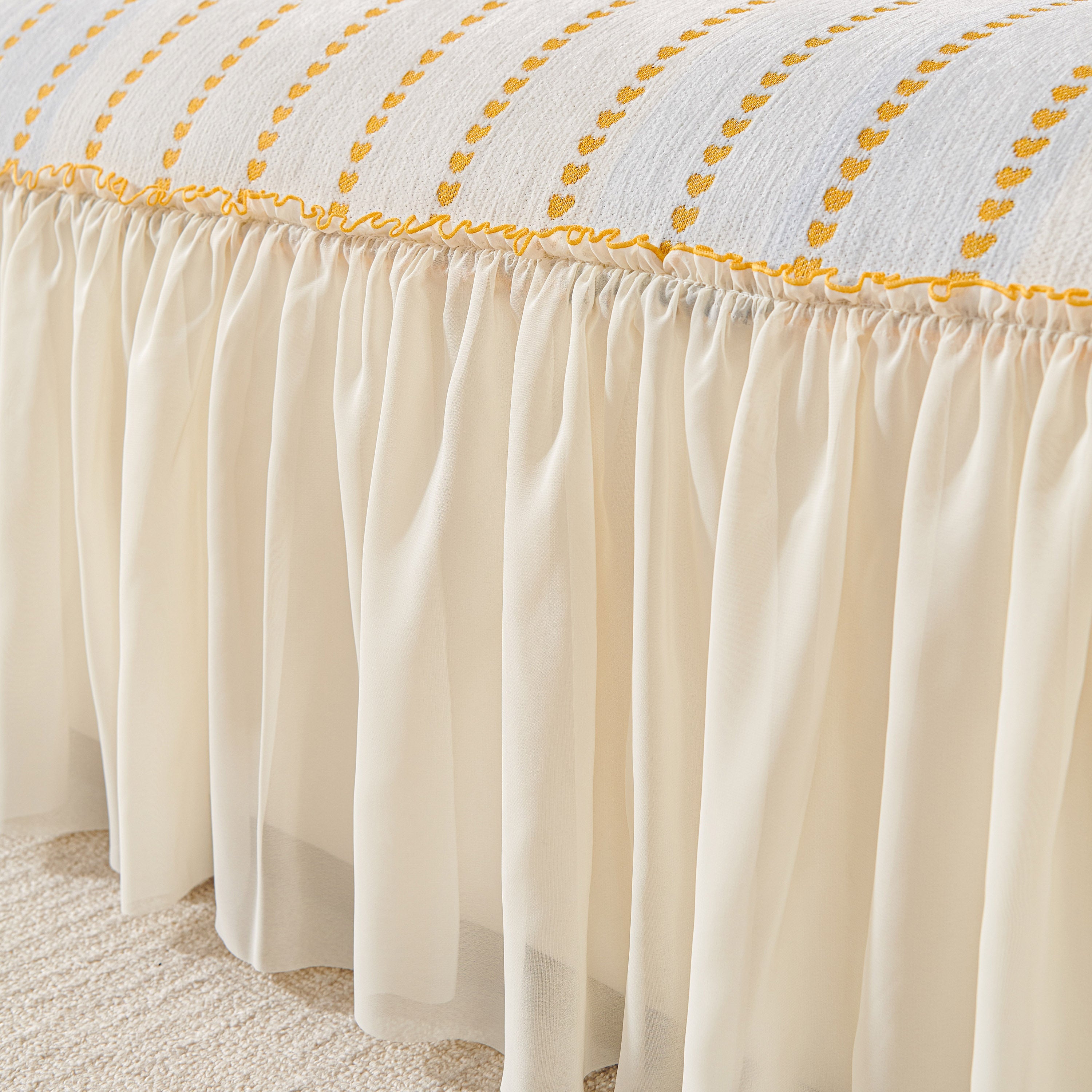 Cute Dotted Stripe Couch Protector, Non-Slip Washable Sofa Cover with Ruffled Skirt