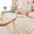 Cute Dotted Stripe Couch Protector, Non-Slip Washable Sofa Cover with Ruffled Skirt