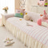 Cute Dotted Stripe Couch Protector, Non-Slip Washable Sofa Cover with Ruffled Skirt