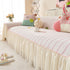 Cute Dotted Stripe Couch Protector, Non-Slip Washable Sofa Cover with Ruffled Skirt